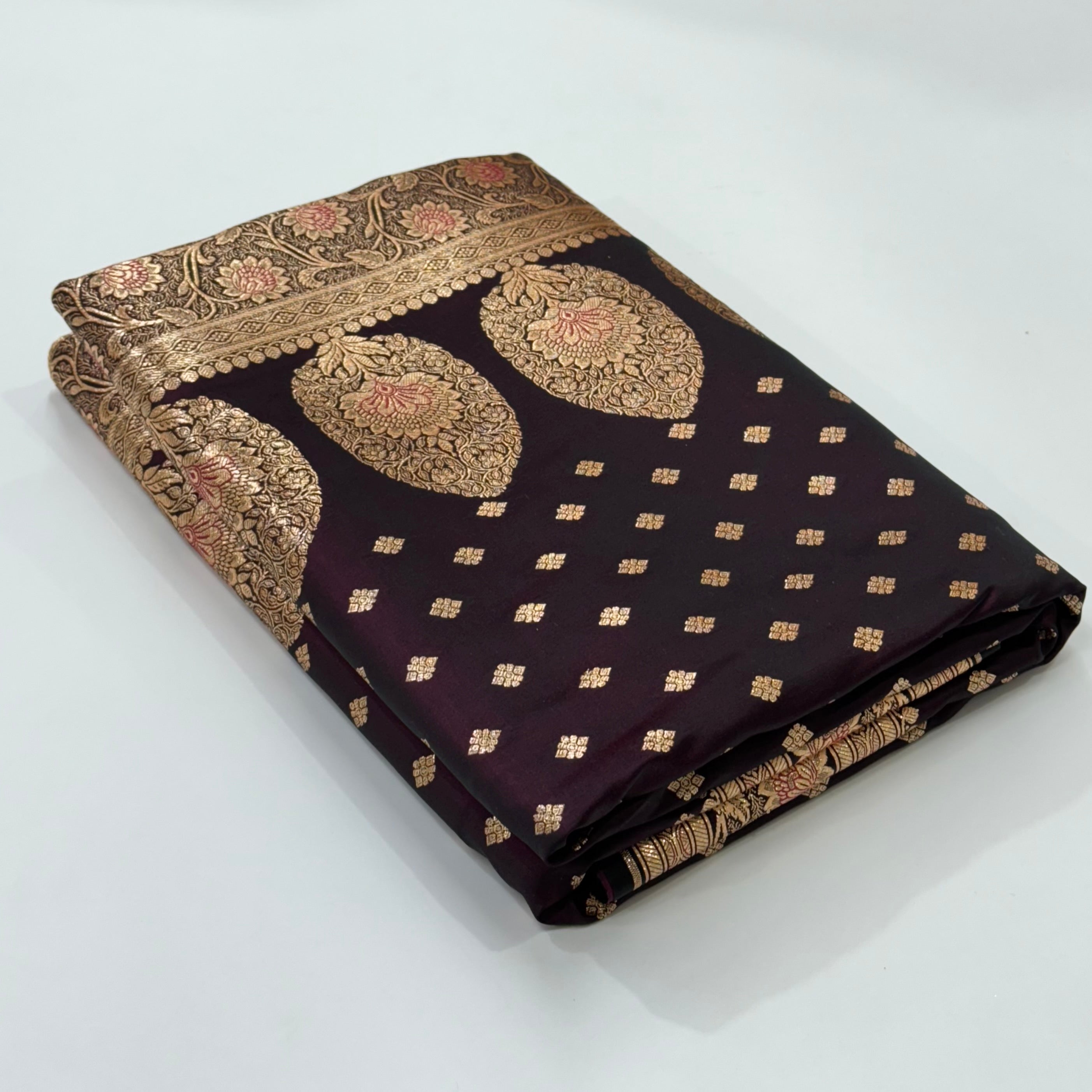 Booti Katan Silk Saree In Dark Wine Shades SK04