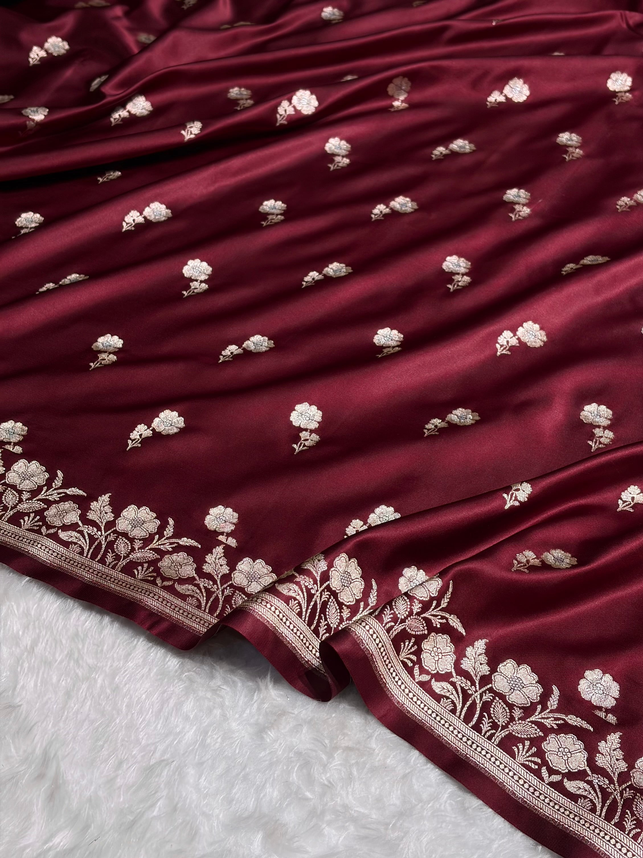 Garnet Boota With Floral Border Mashru Silk Saree MSM-87