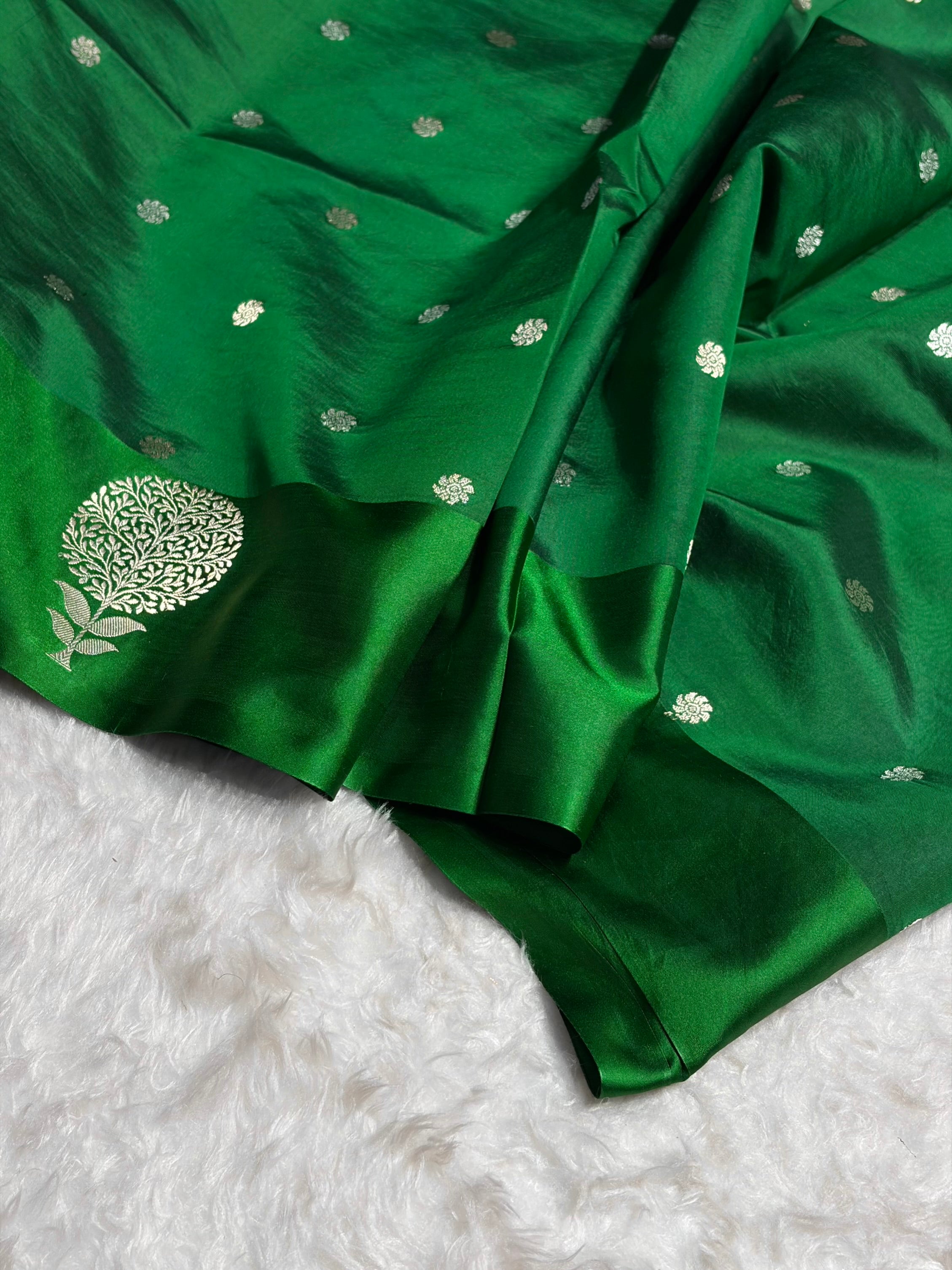 Bottle Green Shades Handwoven Pure Paper Katan Silk RM-65