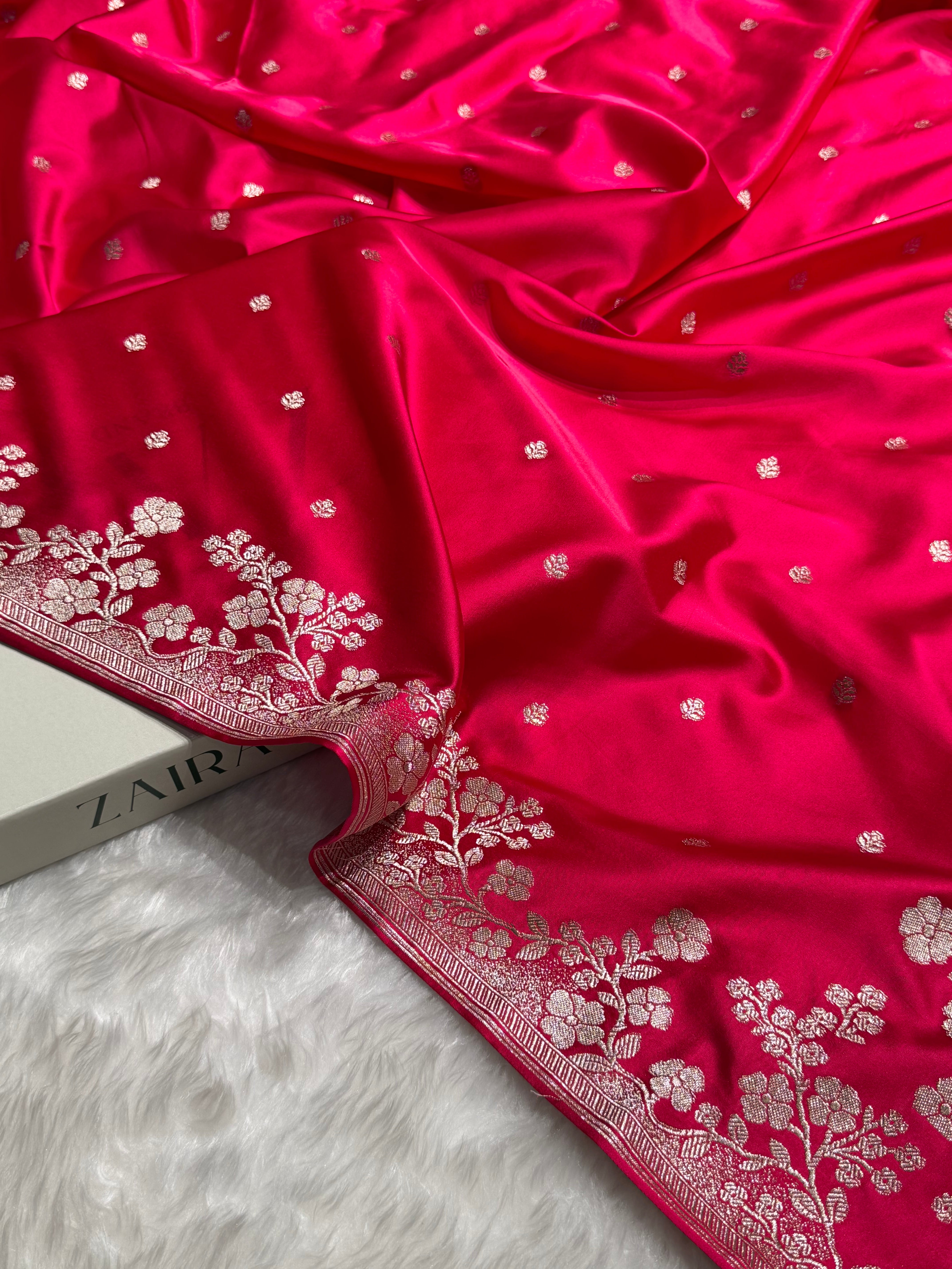 Ruby Pink Shades Floral Border Booti Mashru Silk Saree MS75