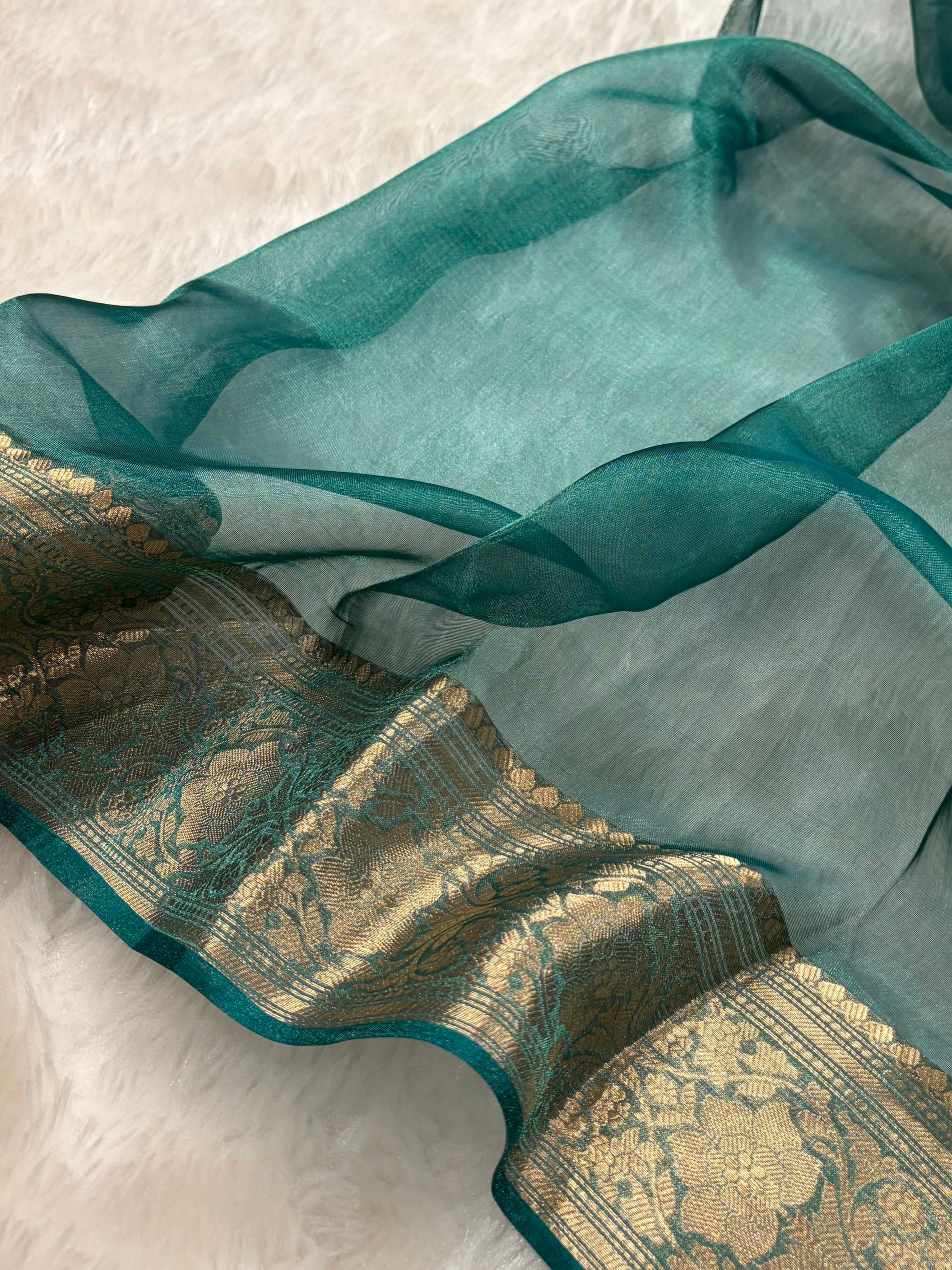 Rama Bananasi Floral Shades Pure Tissue Silk Saree PT-38