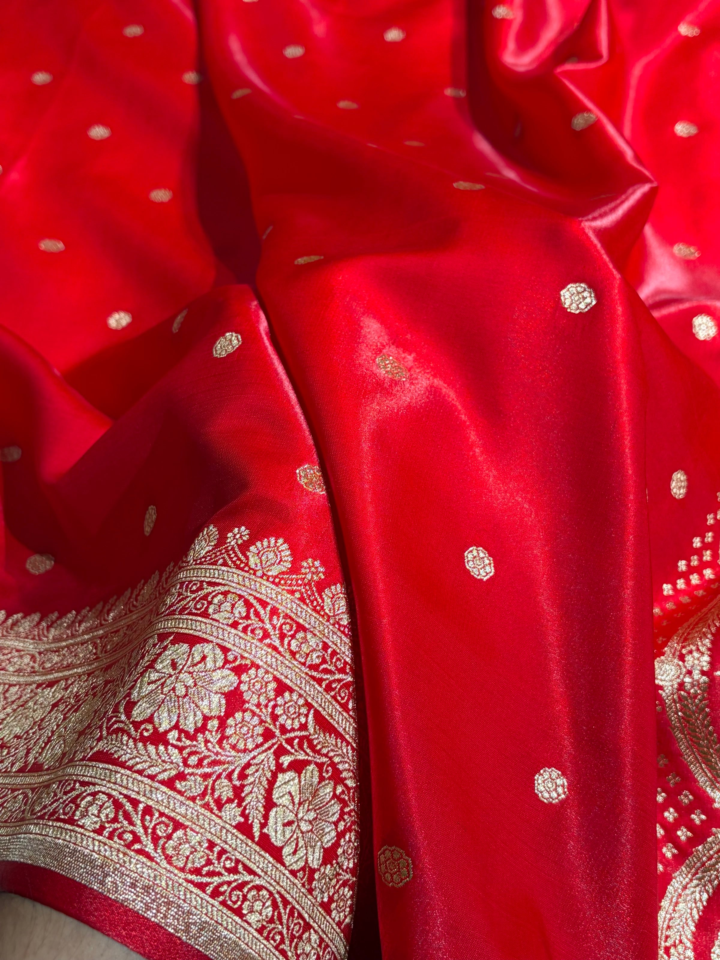 Satin Silk Saree Banarasi Booti in Red Shades SS29