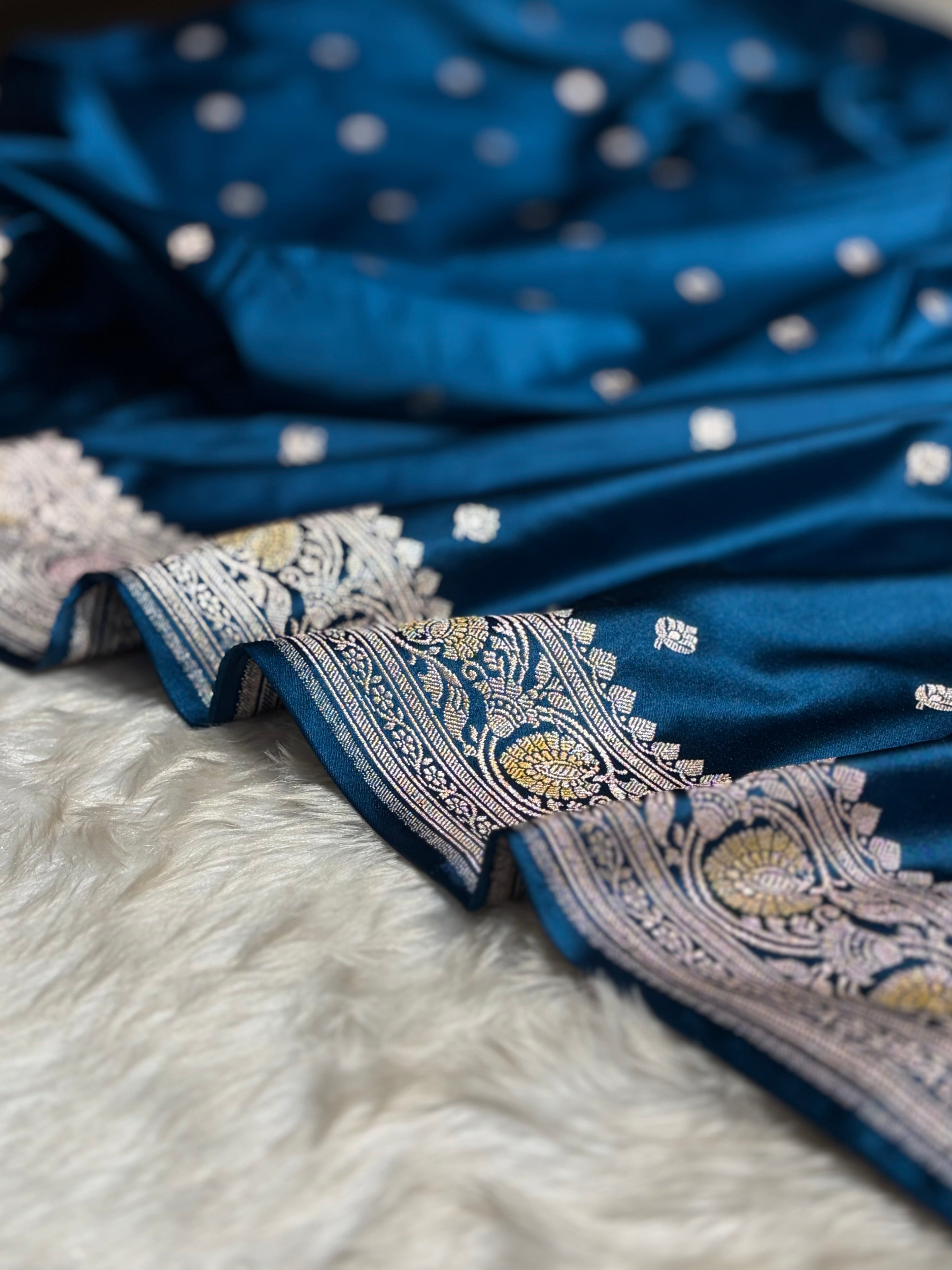 Banarasi German Blue Minakari Booti Mashru Silk Saree MS10