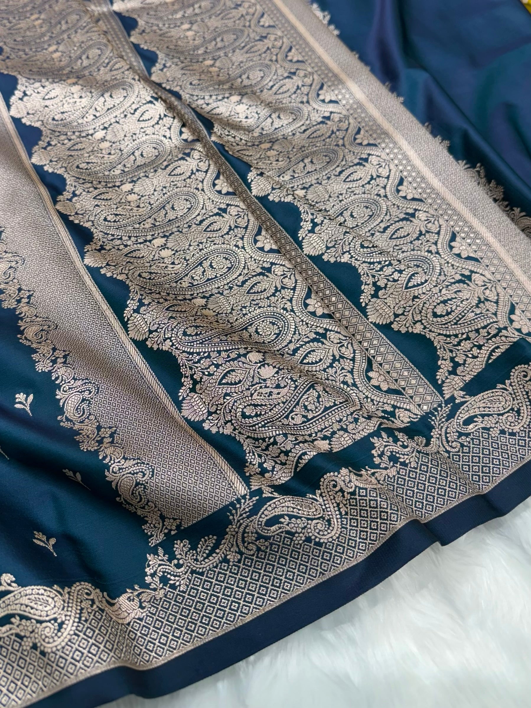 German Blue Floral Boota Mashru Silk Saree MSM 75