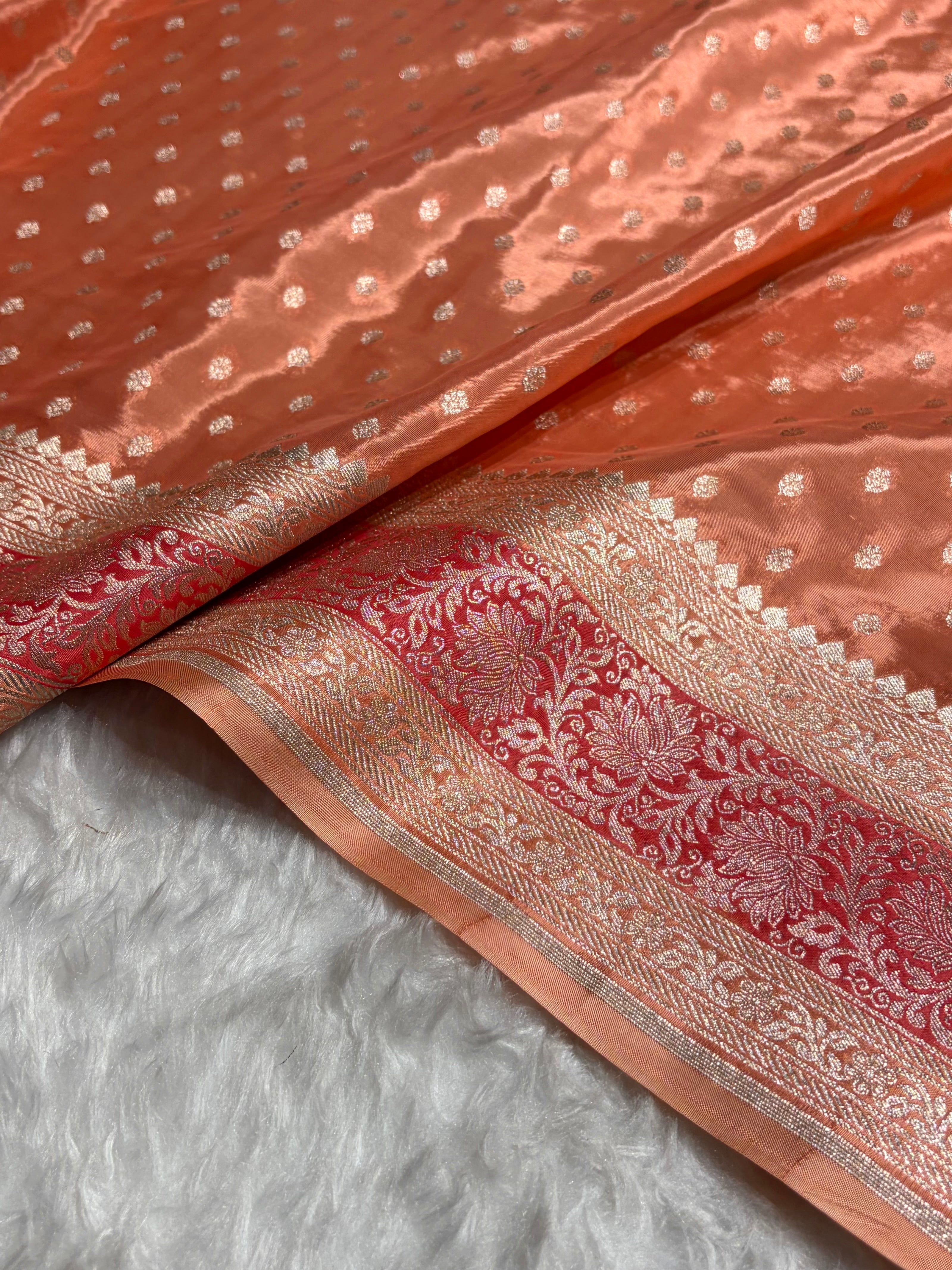Peach Shades With Contrast Border Crepe Silky Katan Banarasi Saree CSK-02