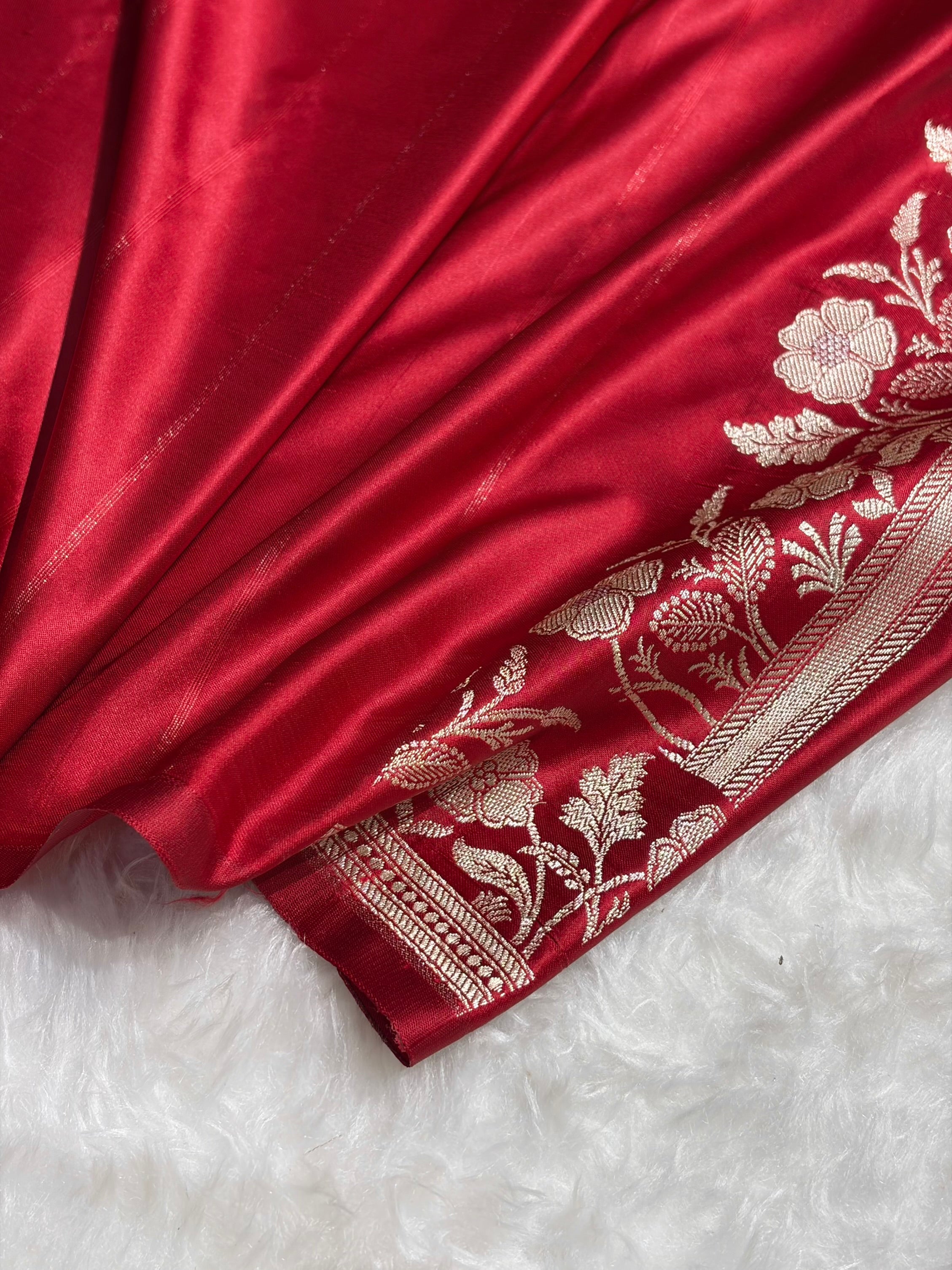 Maroon Boota With Floral Border Mashru Silk Saree MSM-88