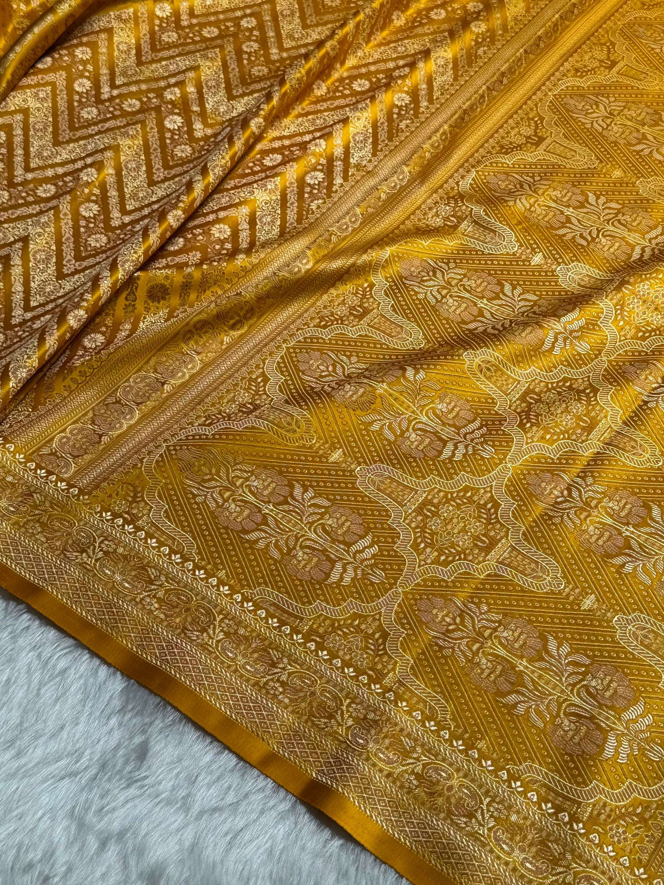 Mustard Jamawar Tanchoi With Minakari Jaal Katan Silk Saree SKTM-26