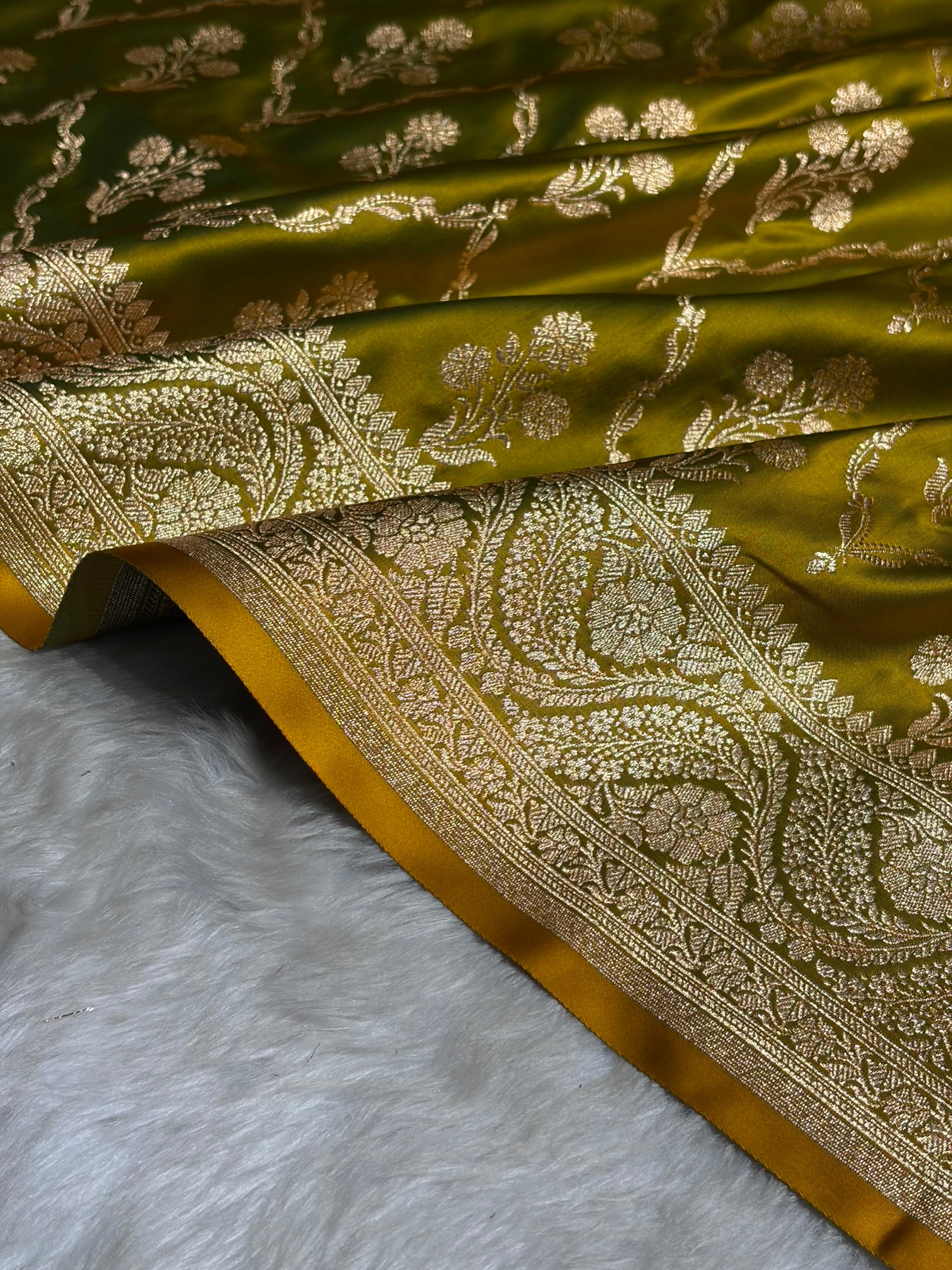 Liril Green Cross with Boota Pattern Satin Katan Silk Saree SK67