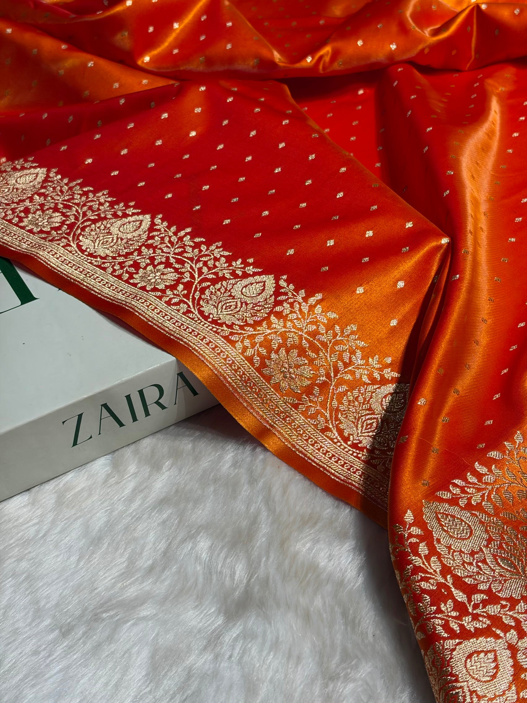 Ultra Light Weight Satin Silk Boota in Orange Shades SS31