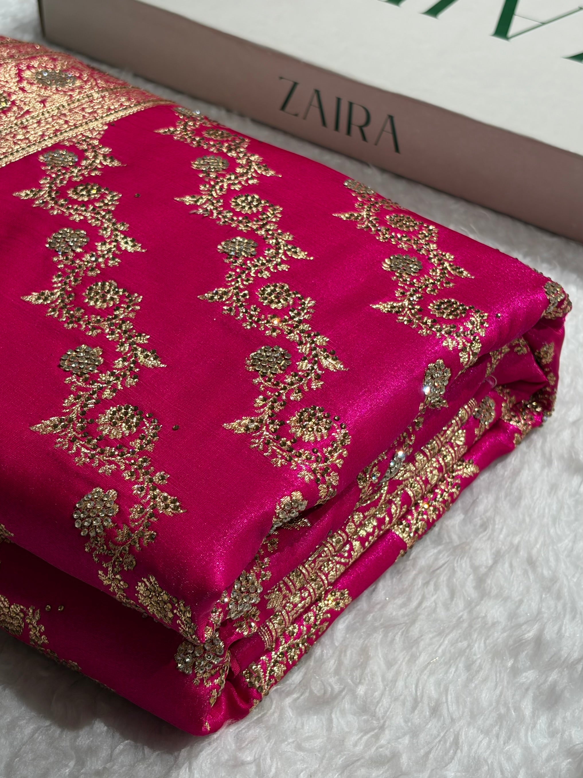 Banarasi Bridal Pink Shades With Swarovski Stone and White Stone Work Satin Silk Saree BSS32