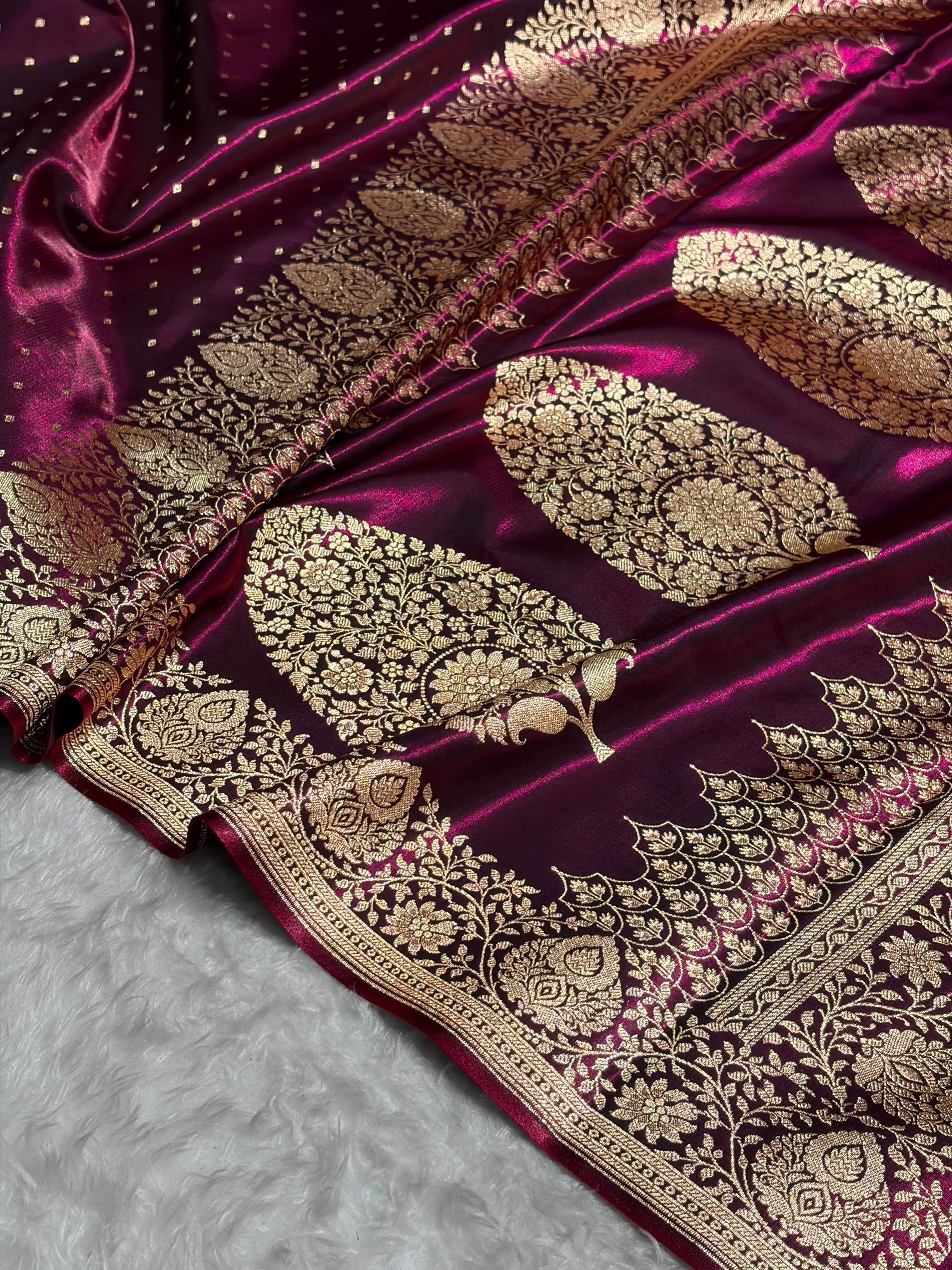 Ultra Light Weight Satin Silk Boota in Wine Shades SS31