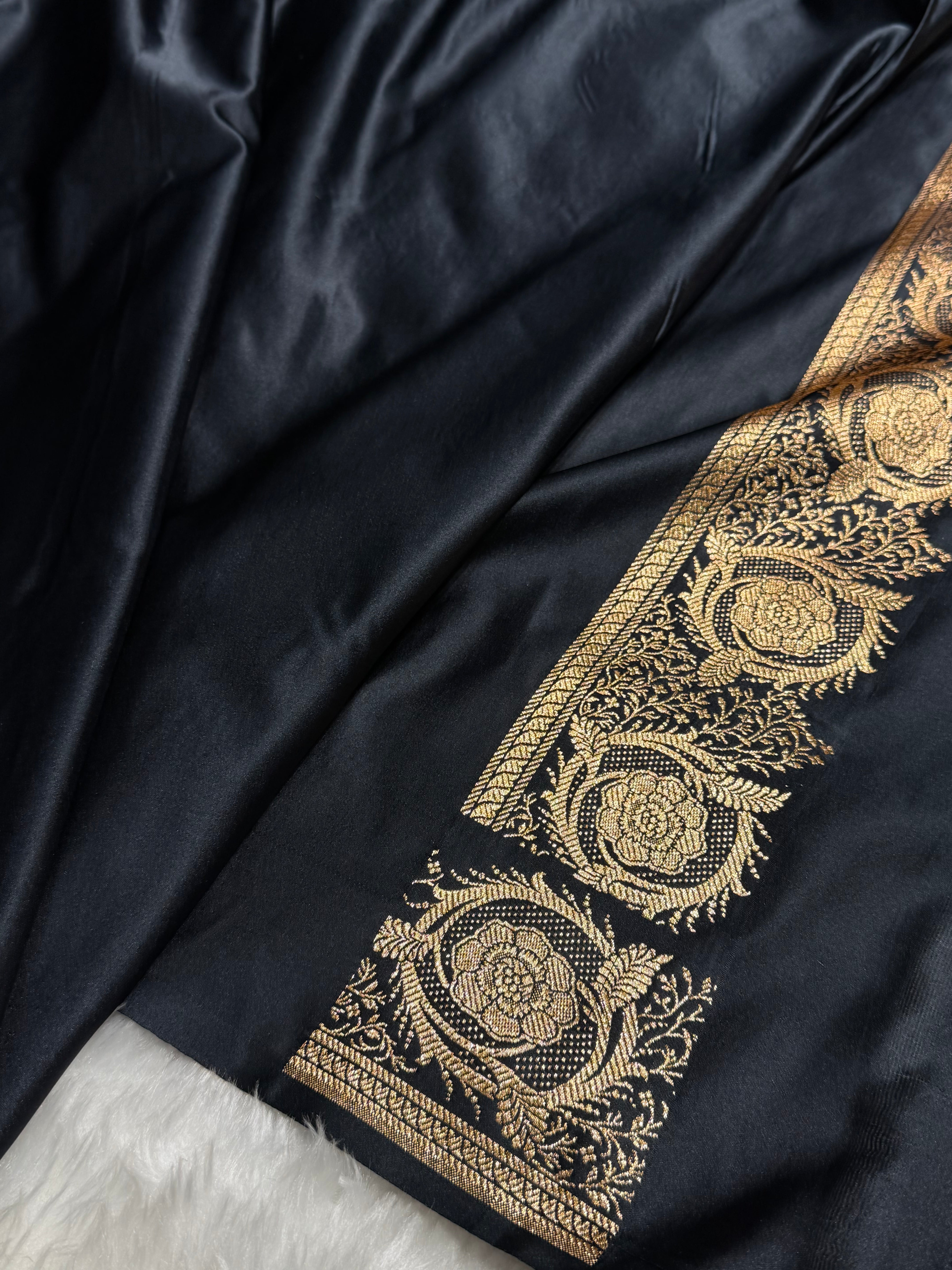 Banarasi Satin Katan Saree With Minakari Boota in Black Shades SK95