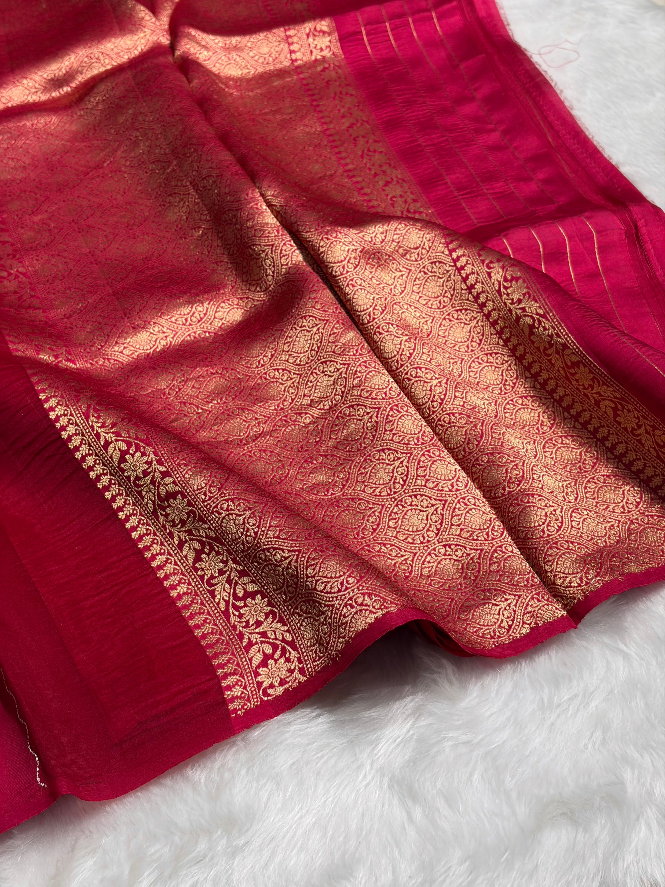 Pinkish Red Shades Rangkart Handwoven Pure Katan Raw Mango Silk RM-45