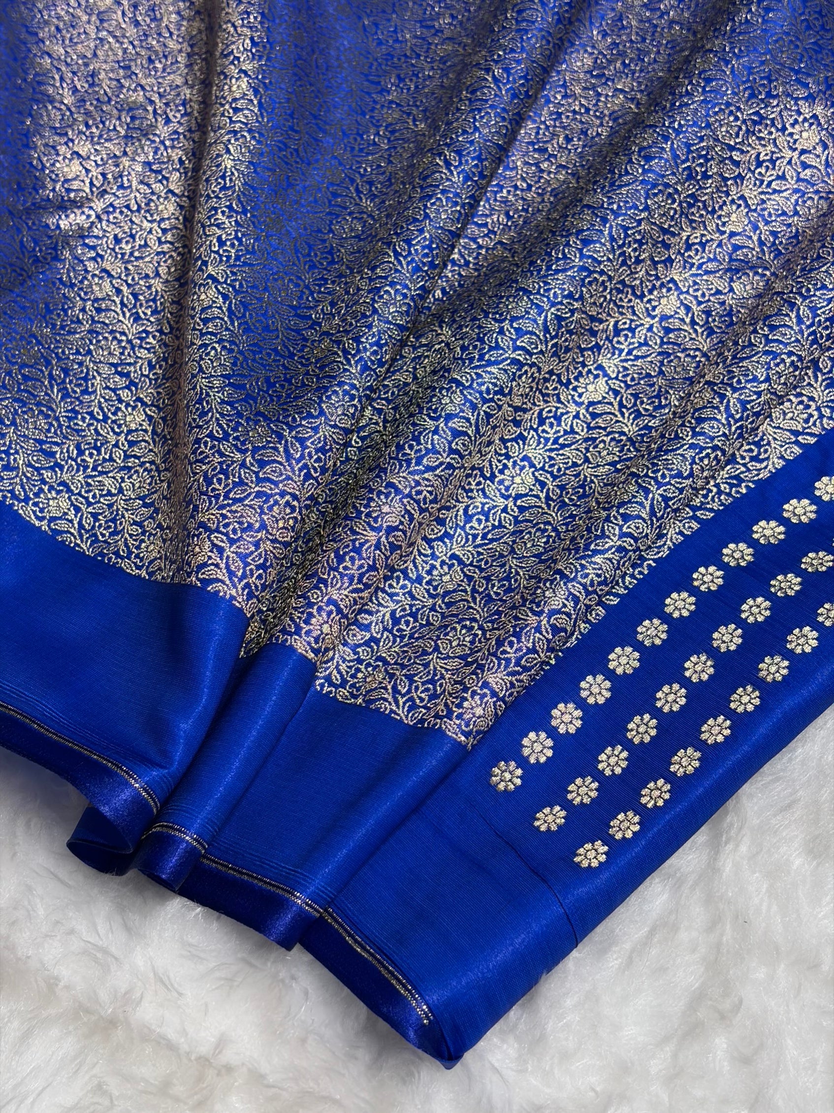 Royal Blue Shades Banarasi Satin Silk Saree SS35