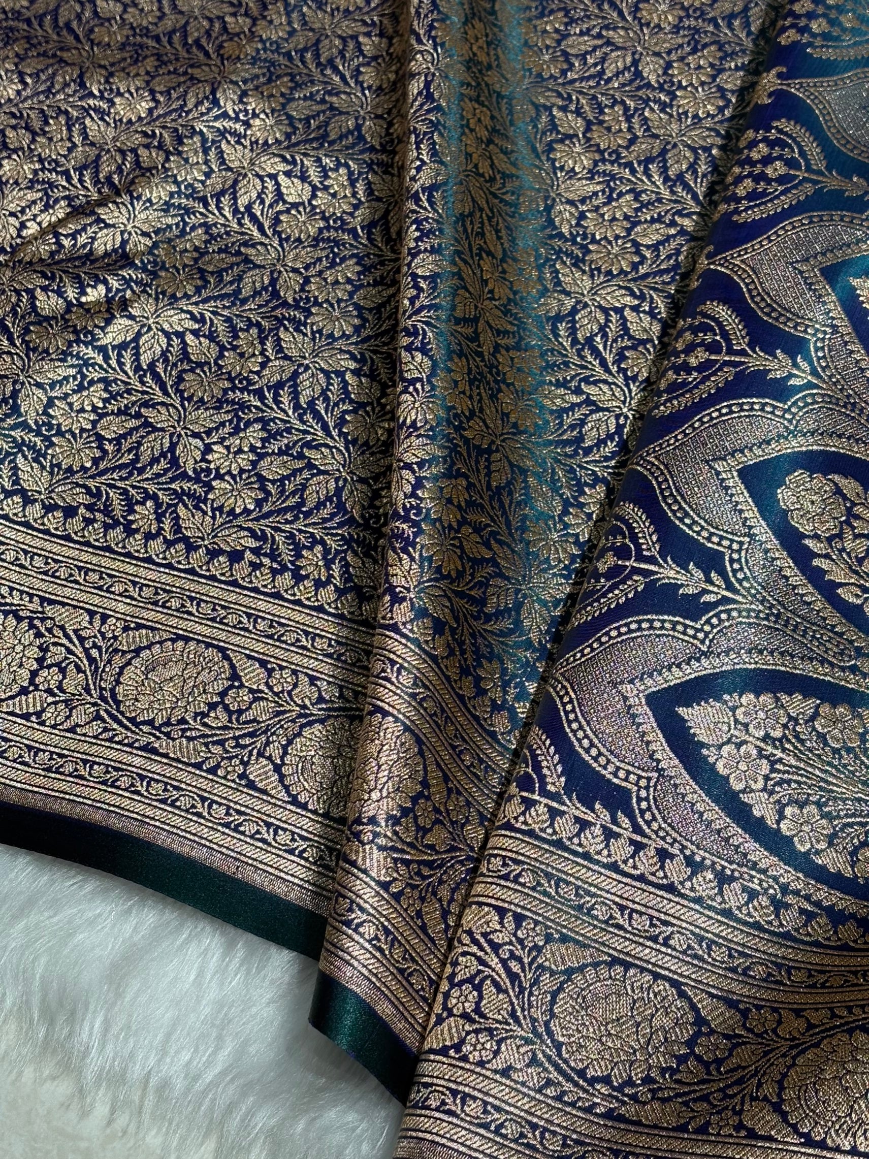 Peacock Shades Brocket Satin Silk Saree Banarasi Saree Shades SS30