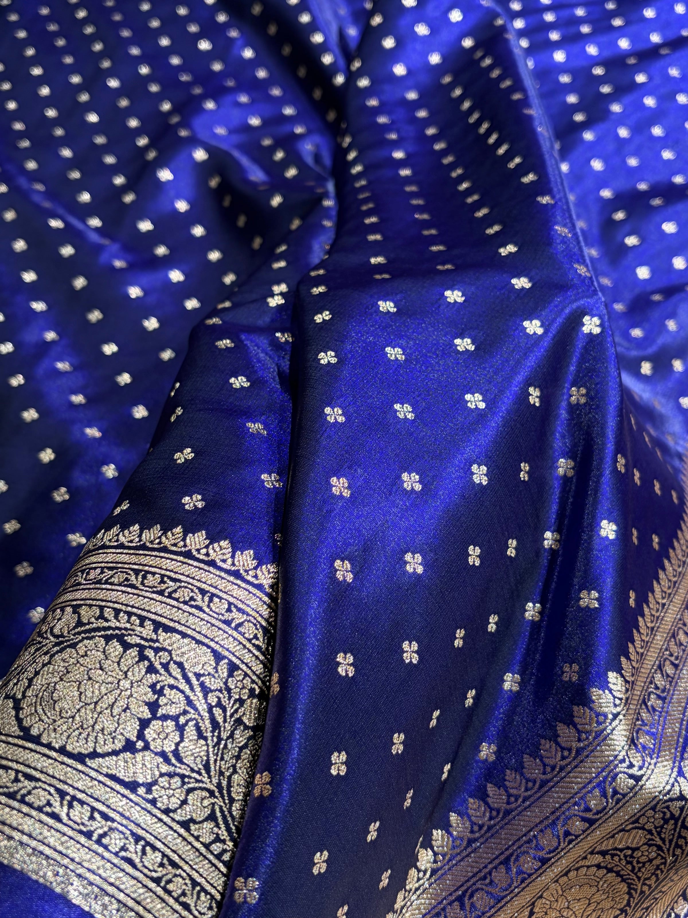 Banarasi Royal Blue Shades Booti Pattern Banarasi Satin Silk Saree SS53