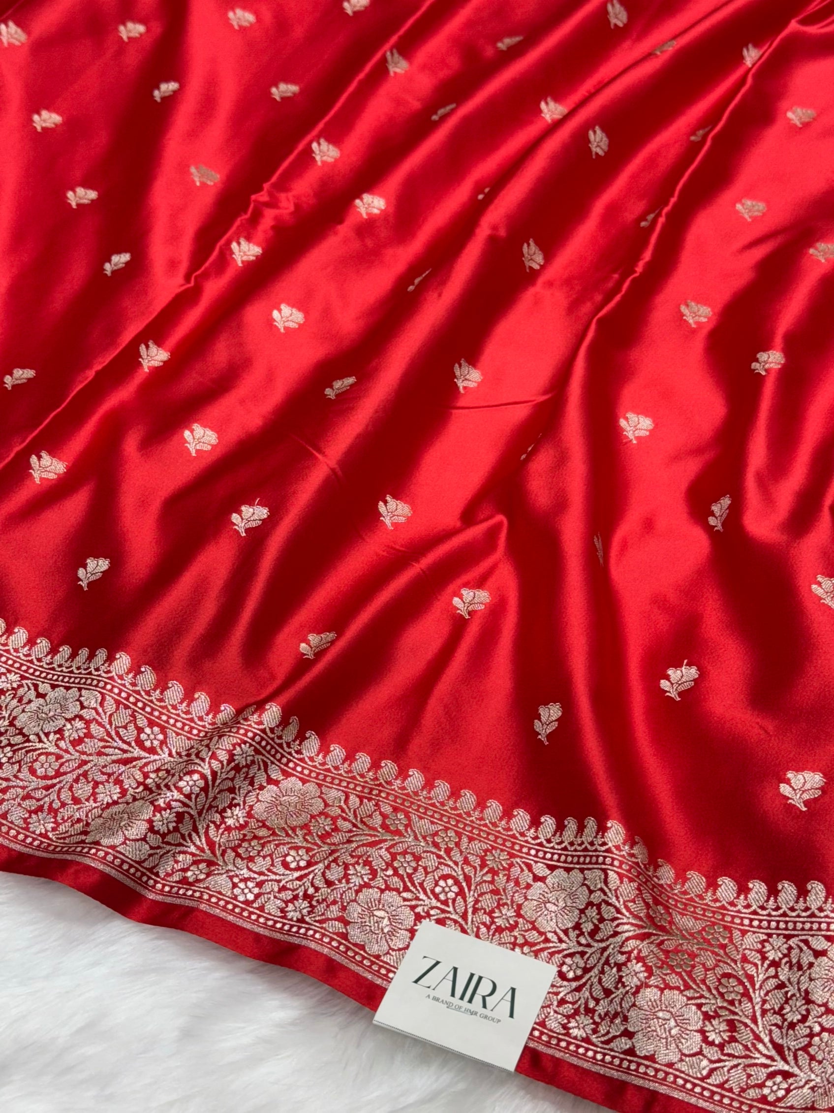 Royal Red Shades floral Booti Mashru Silk Saree