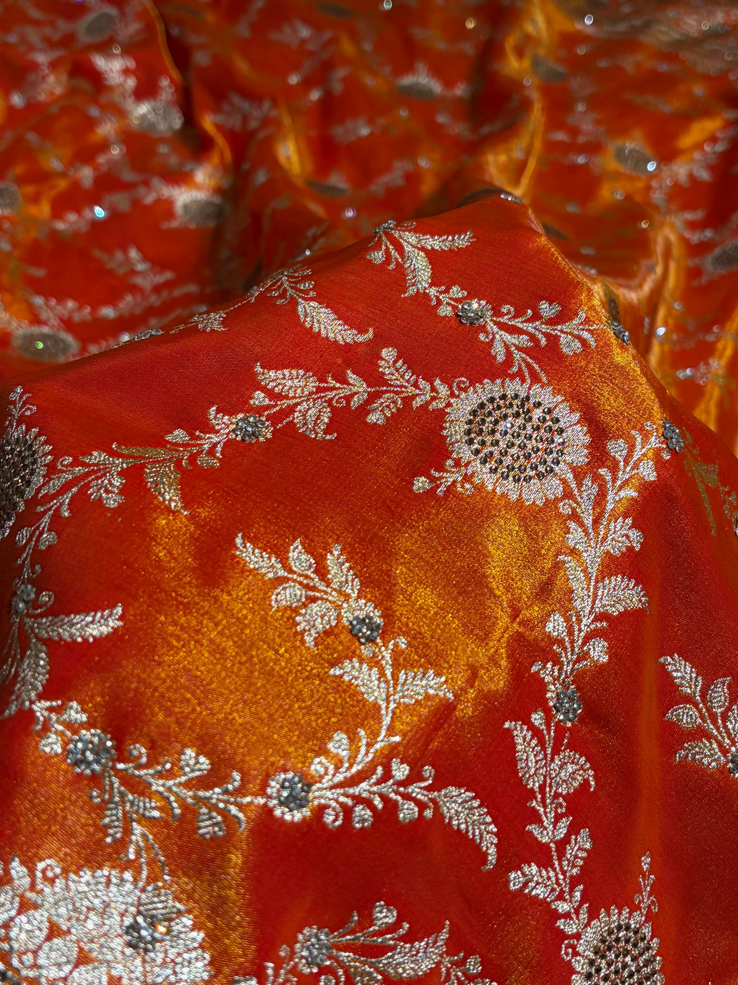 Light Weight Fire Gold Satin Silk Saree with Swarovski work BSS14