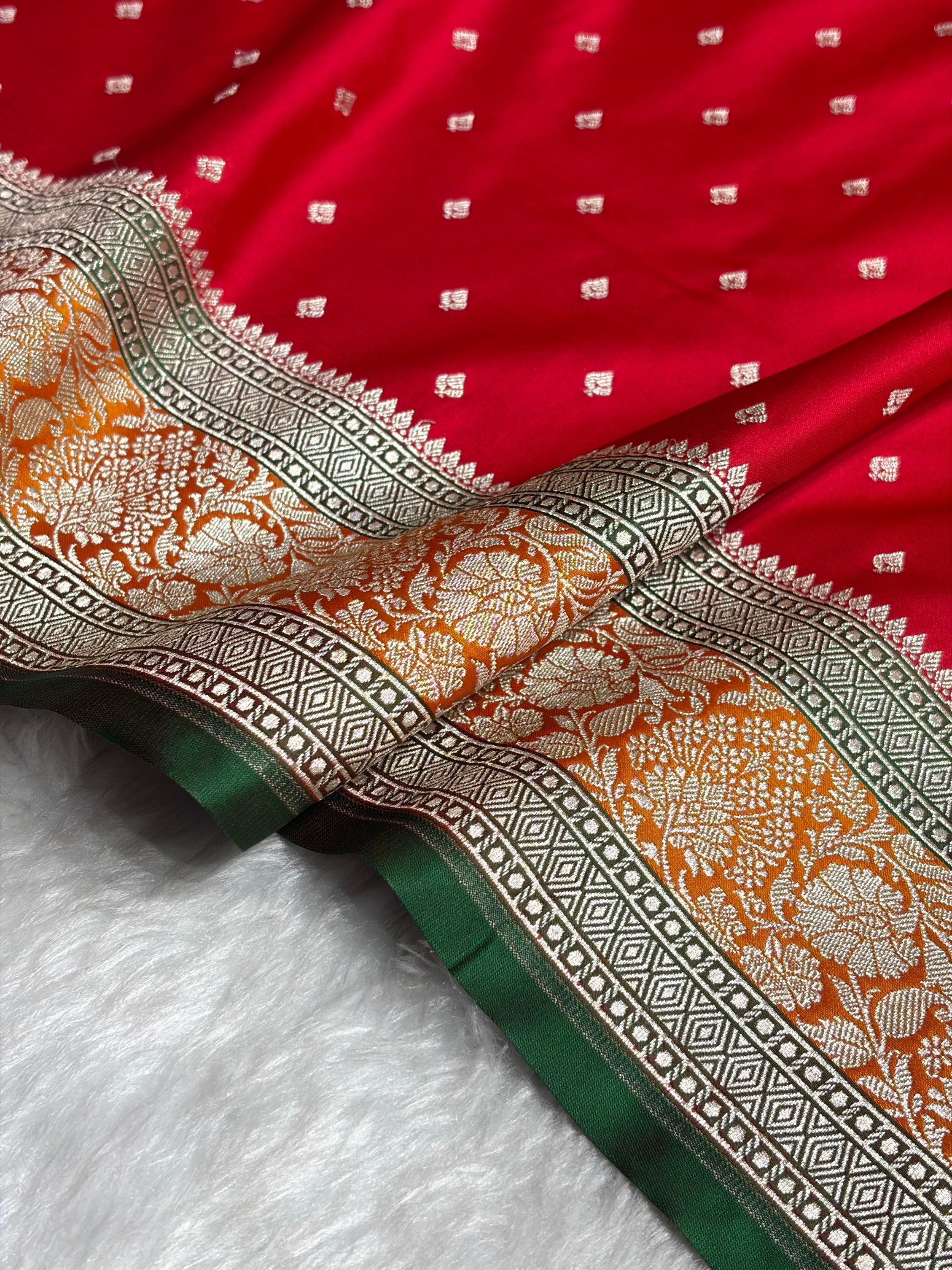 Contrast Cross Rani With Mustard Floral Border Mashru Silk Saree MSM-99