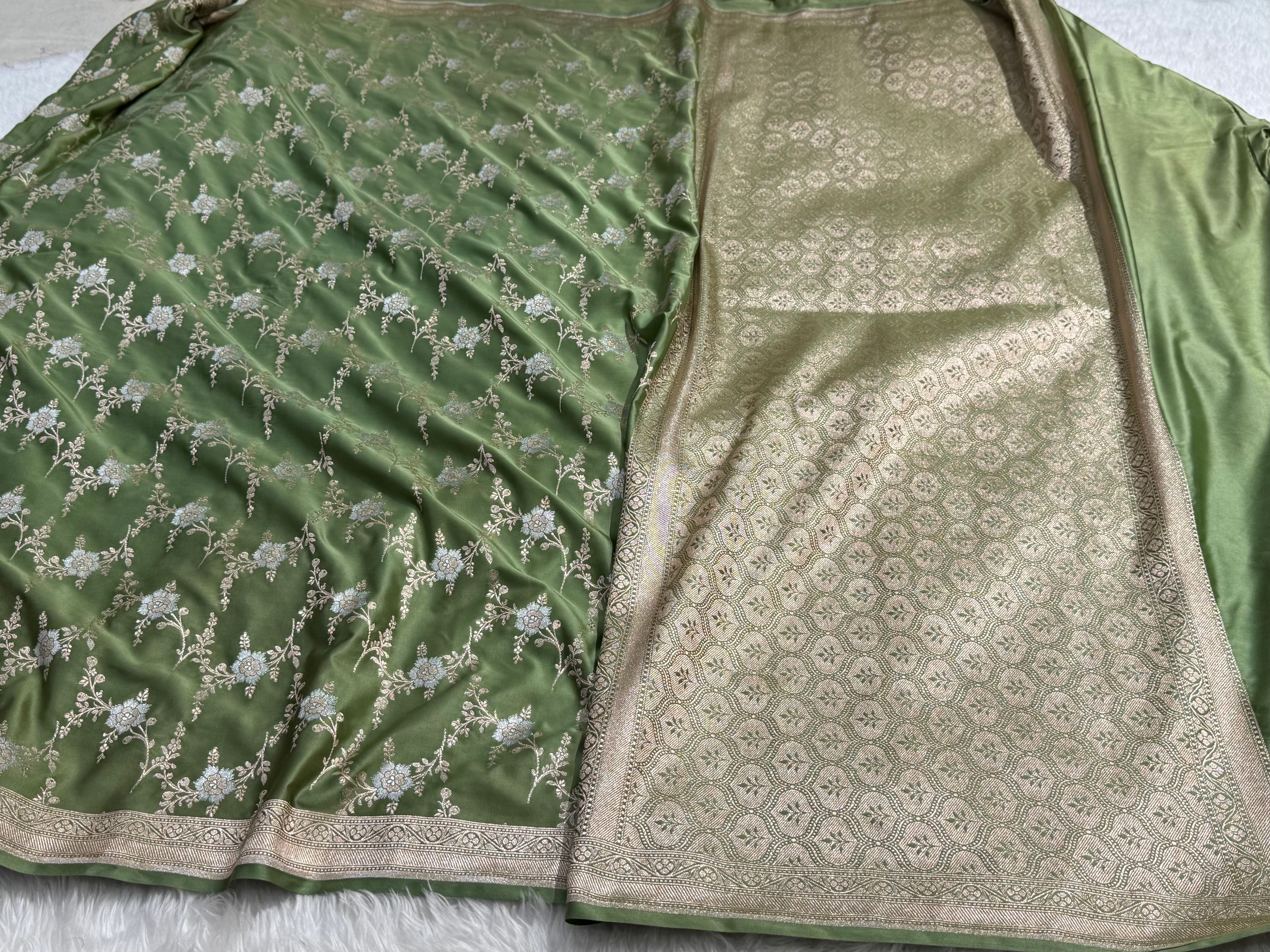 Sage Green Minakari Jaal Mashru Silk Saree