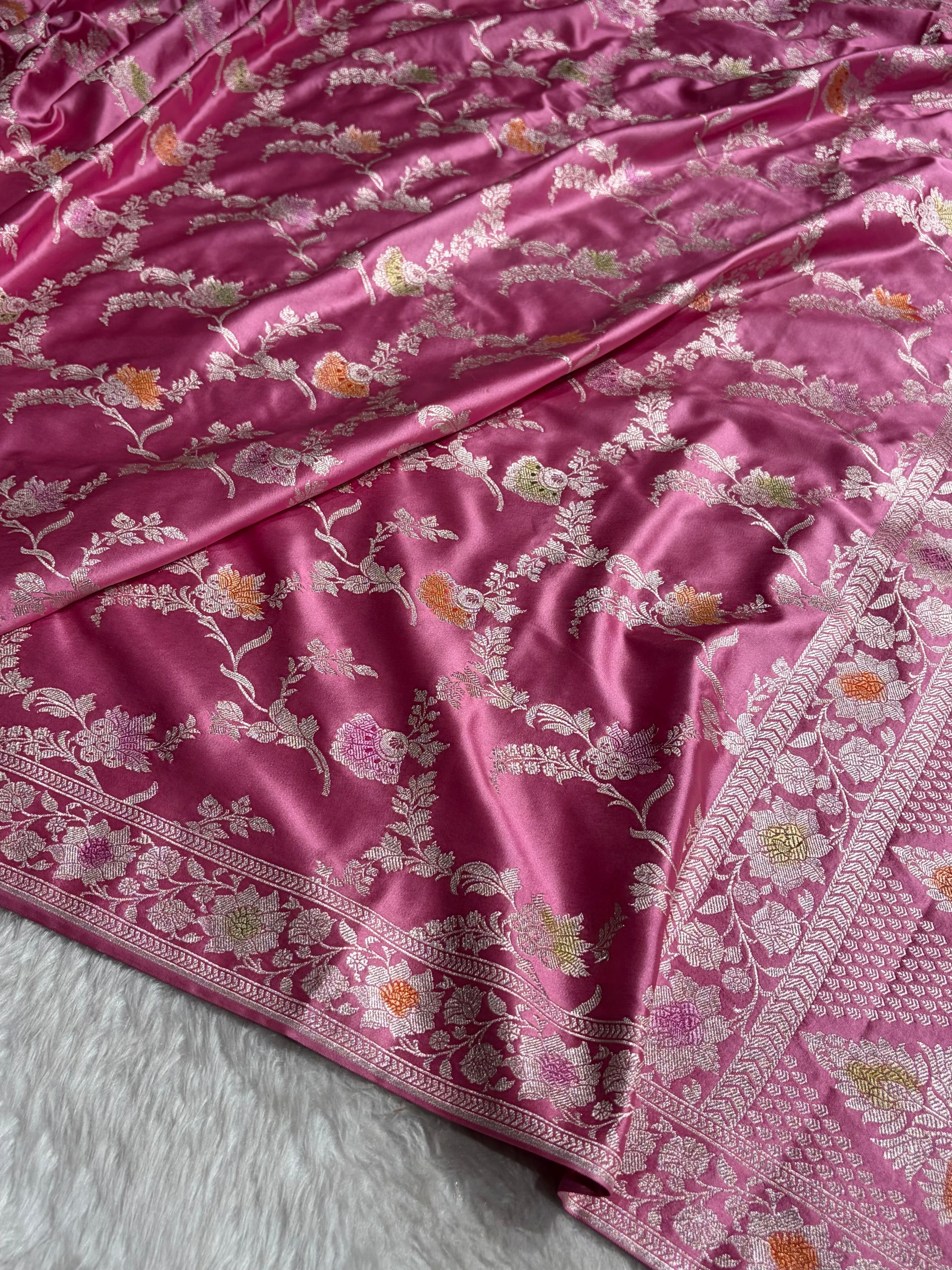 Pink Shades Minakari Jaal Mashru Silk Saree MCS48