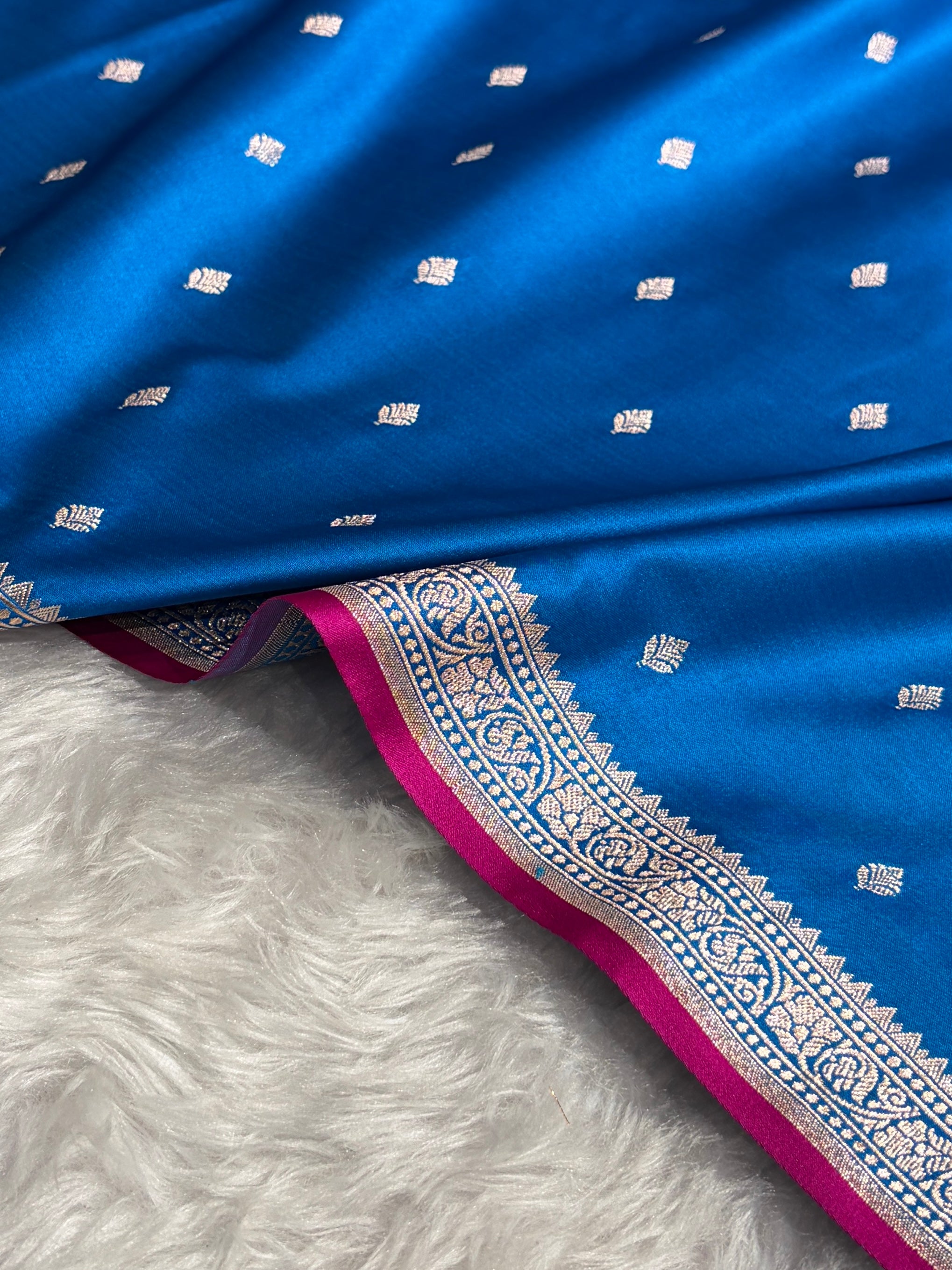 Premium Banarasi Satin Katan Saree in Blue Shades SK90