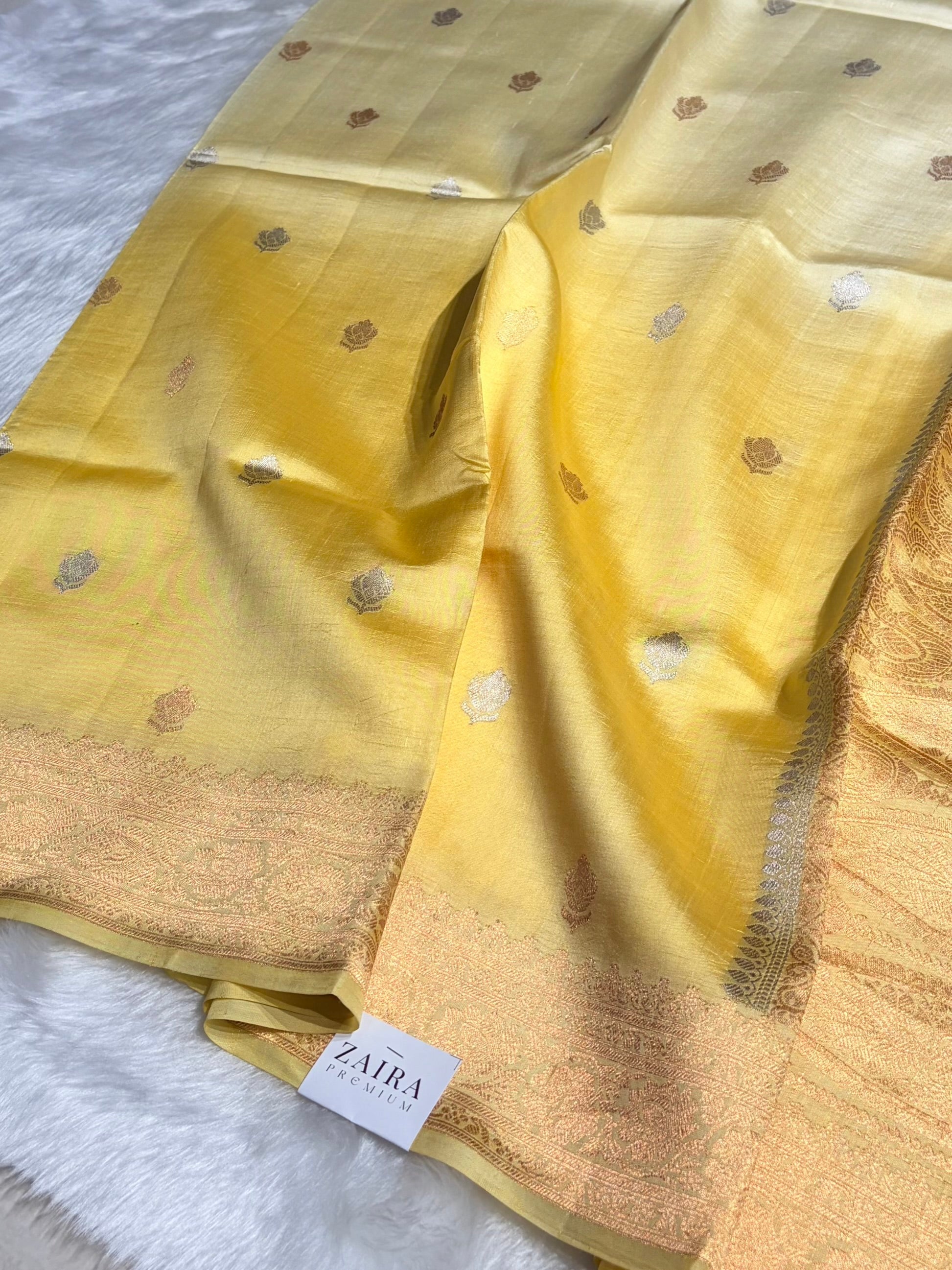 Ombré Lemom Shades Boota Handwoven Pure Raw Mango Silk RM-08