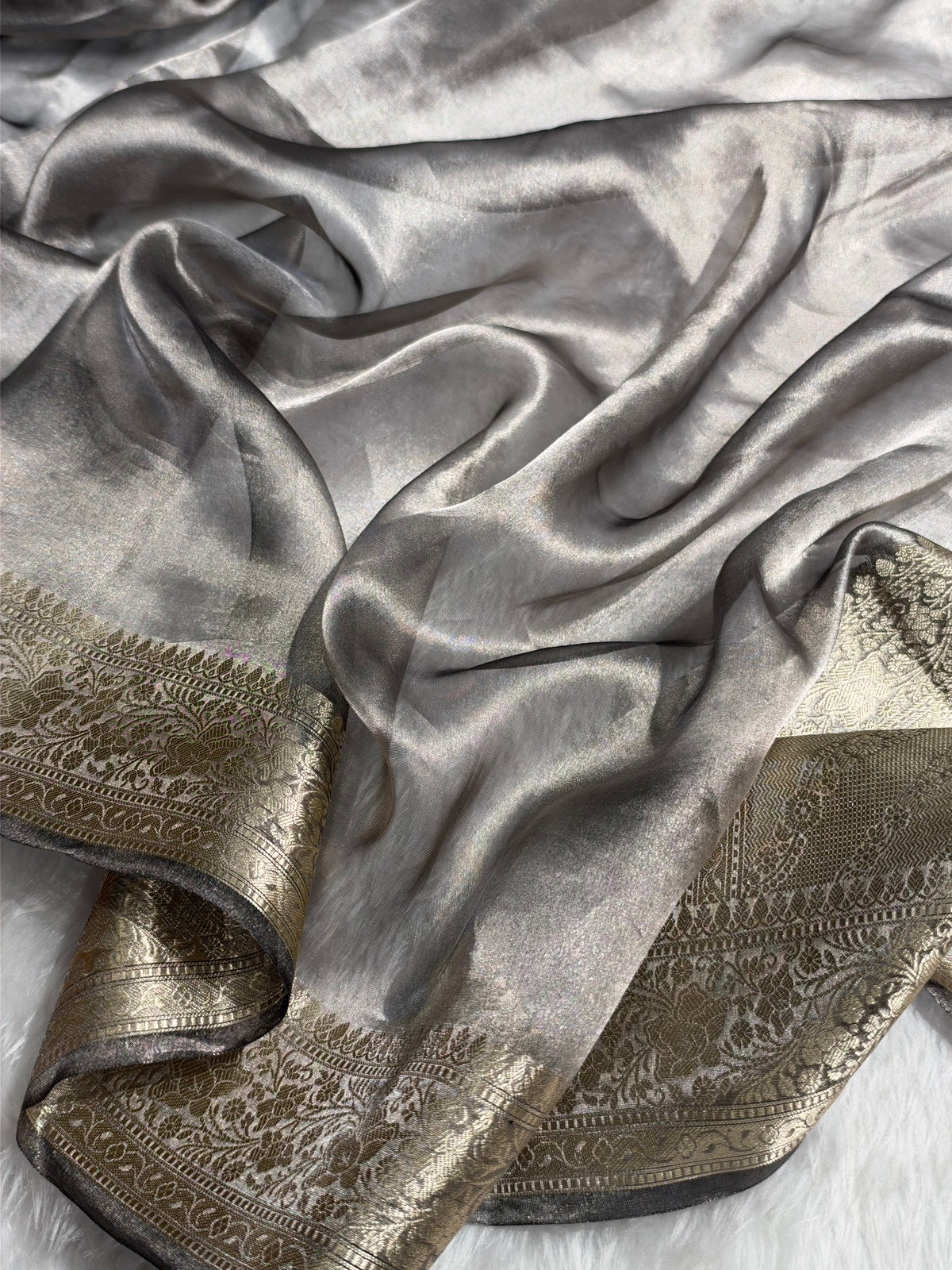 Banarasi Gray Shades Pure Tissue Silk Saree PT-61