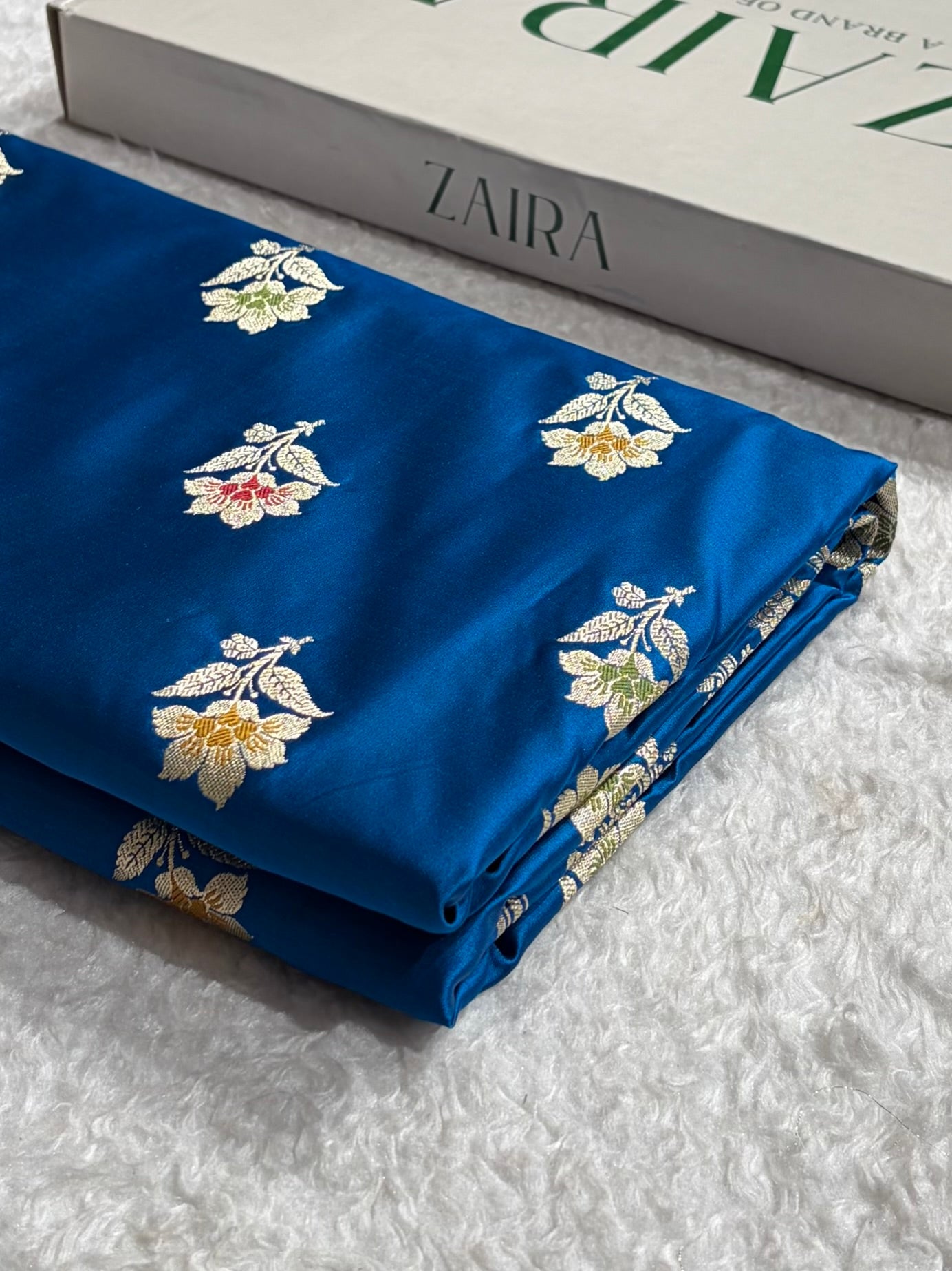 Premium Banarasi Satin Katan Saree With Minakari Boota in German Blue Shades SK112