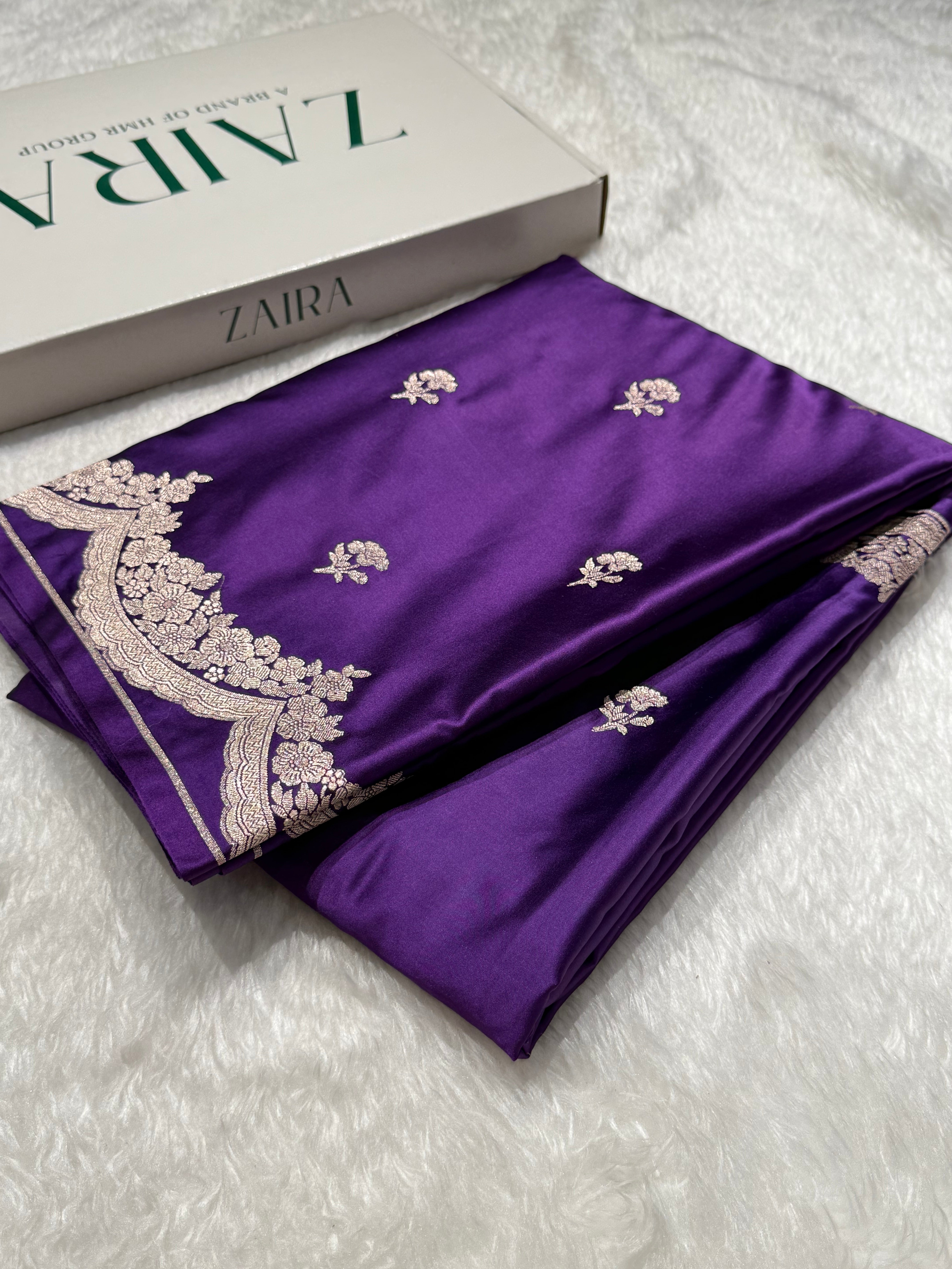 Scallop Purple Booti Mashru Silk Saree