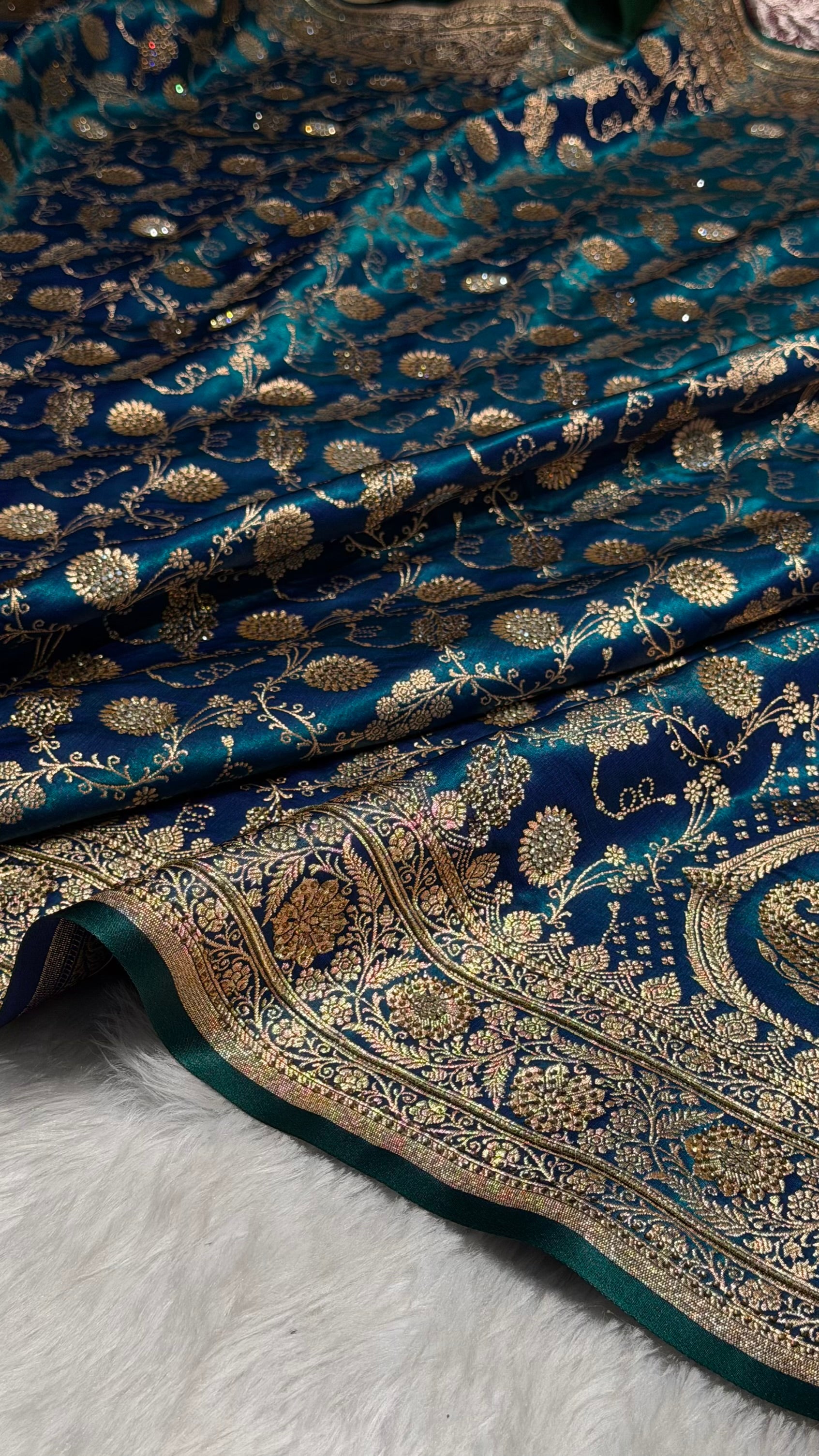 Peacock Satin Silk Jaal with Swavroski Work BSS17