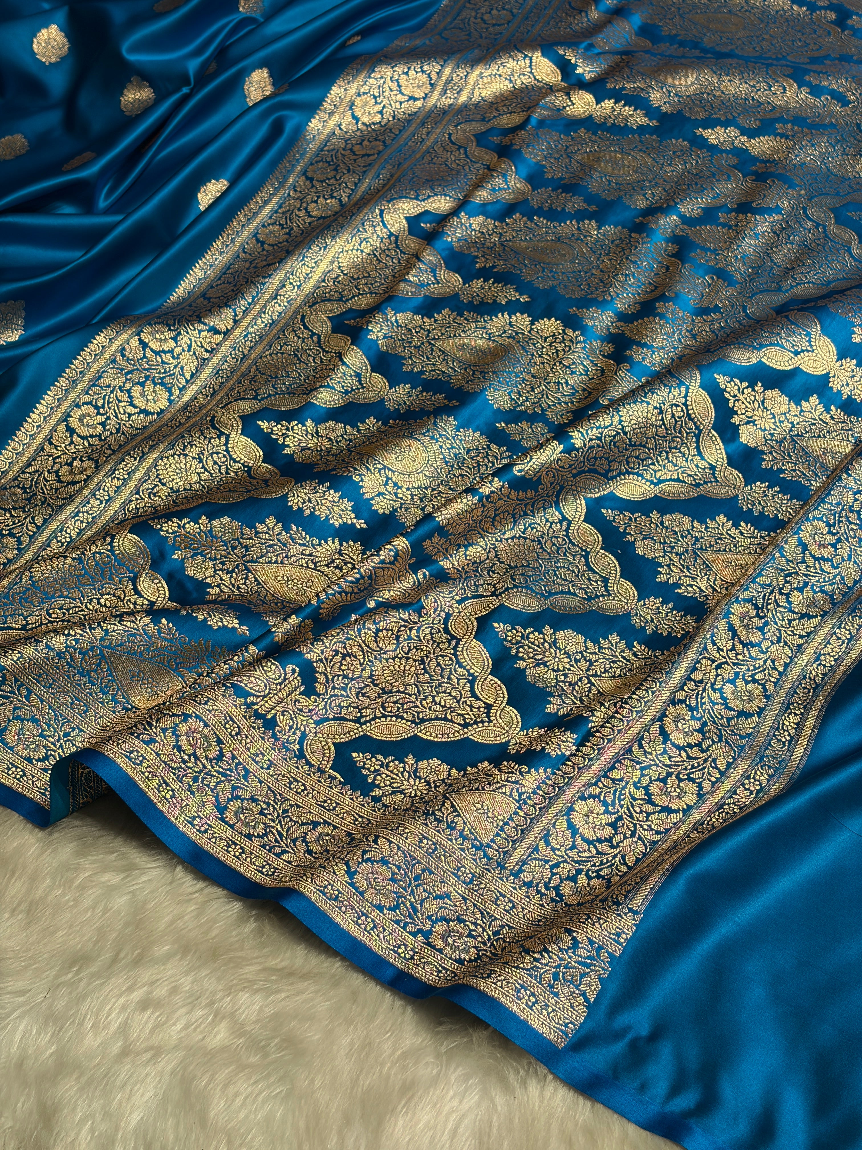 Firozi Booti Pattern Satin Katan Silk Saree SK65