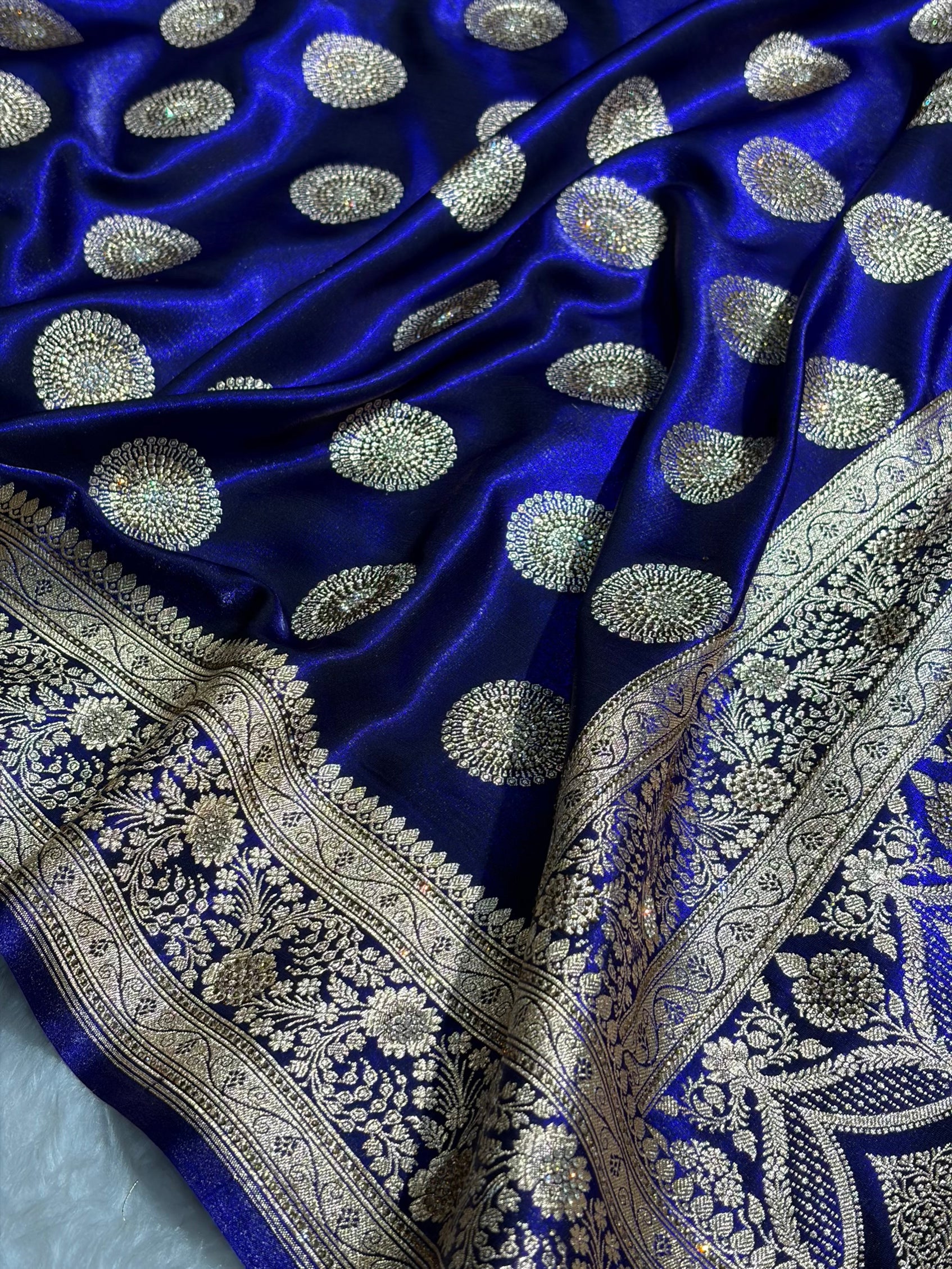 Royal Blue Shades Banarasi With Swarovski Stone Work Satin Silk Saree BSS33