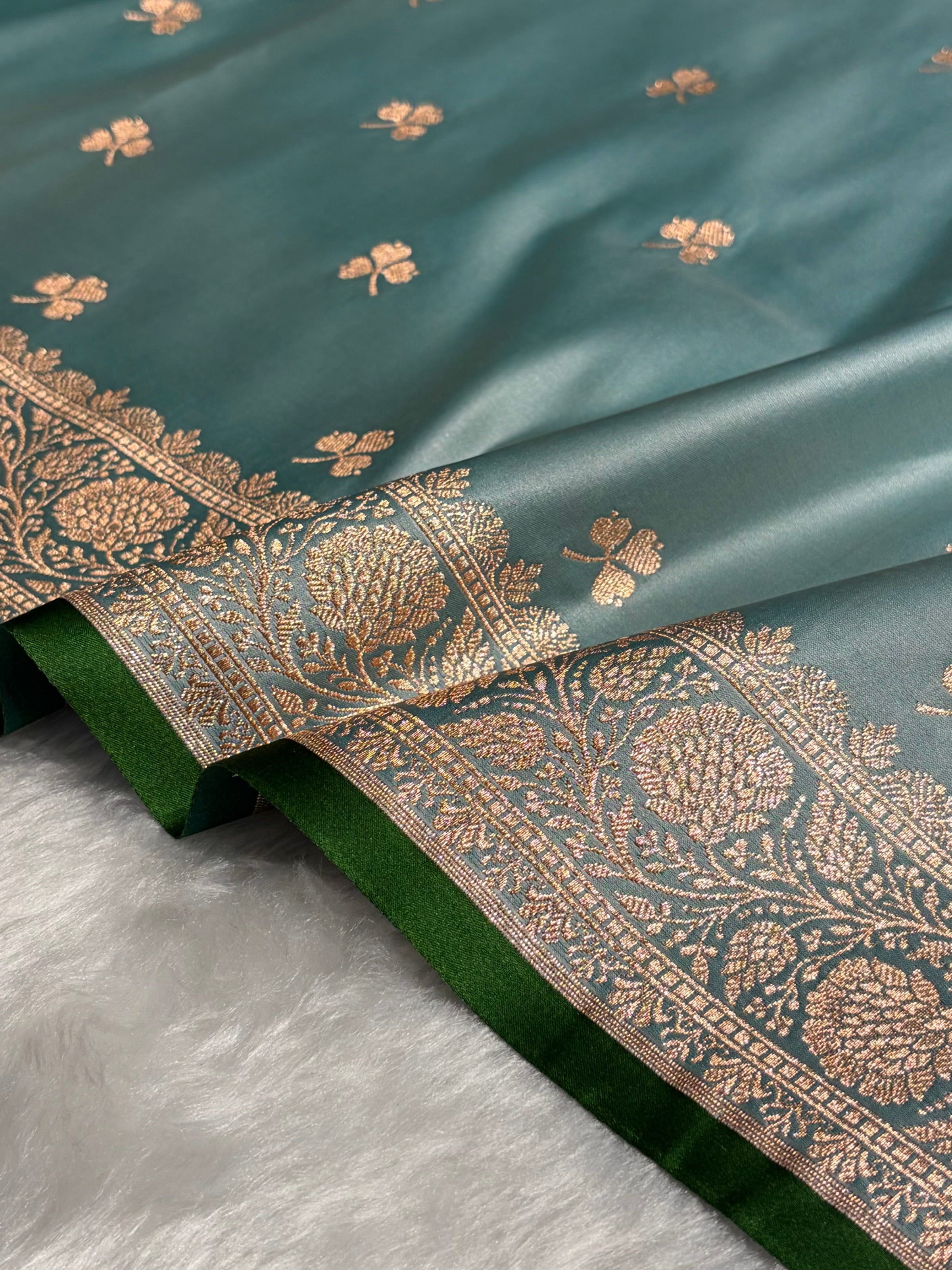 Turquoise Booti Katan Silk Saree SK09