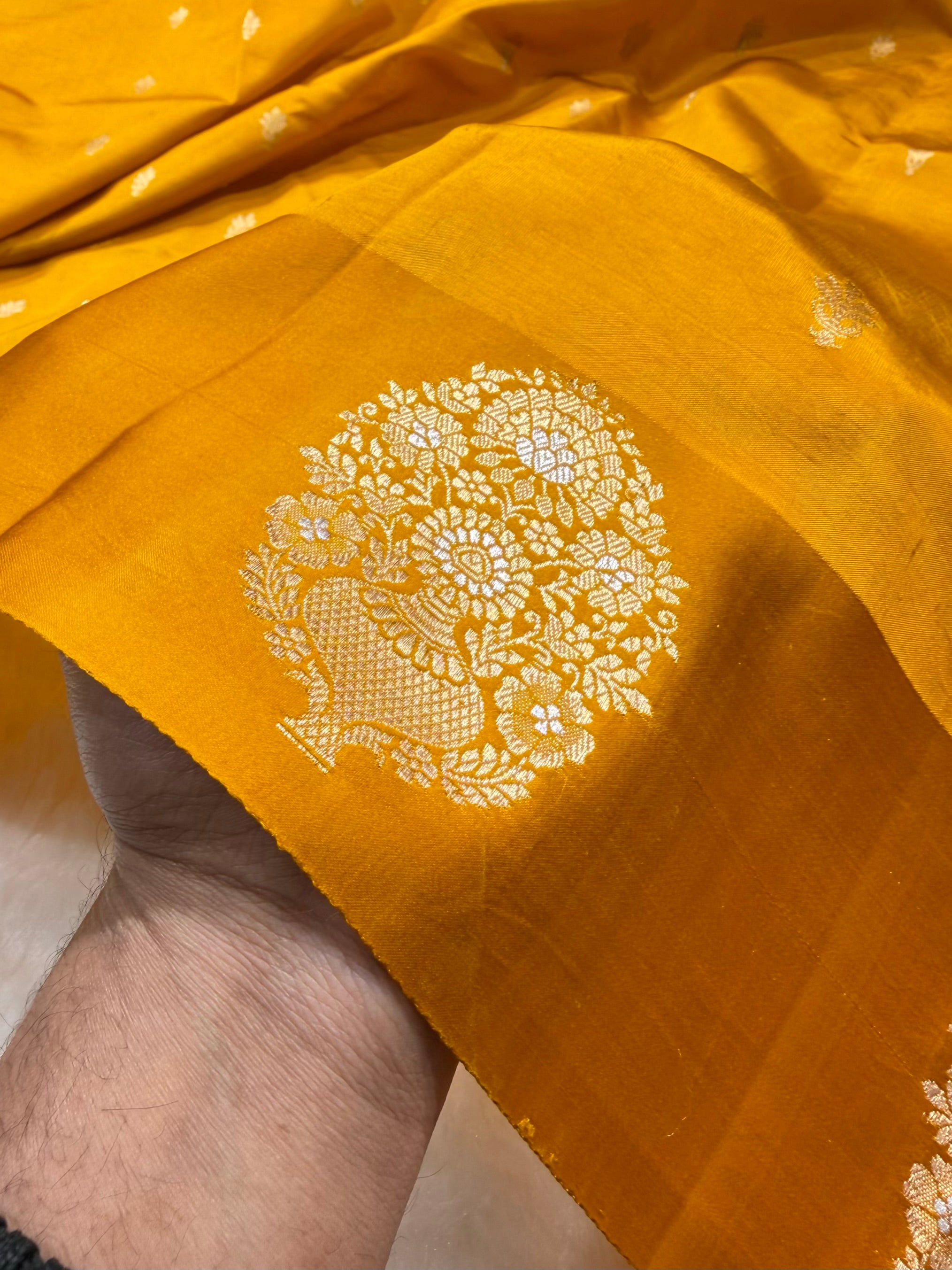 Mustard Shades Handwoven Pure Katan Paper Silk RM-70