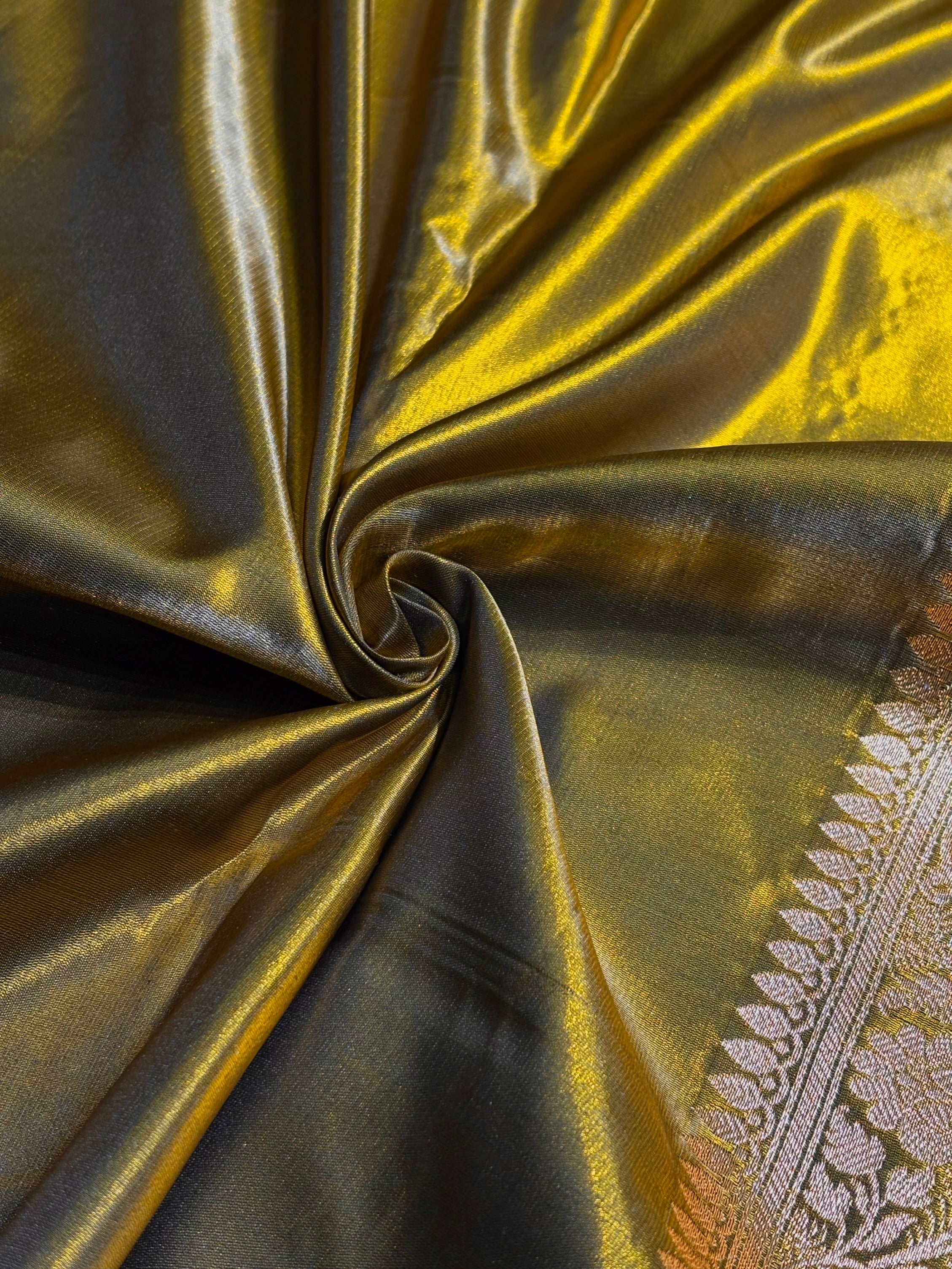 Satin Silk Saree Booti Motif in Mehendi Shades SS20