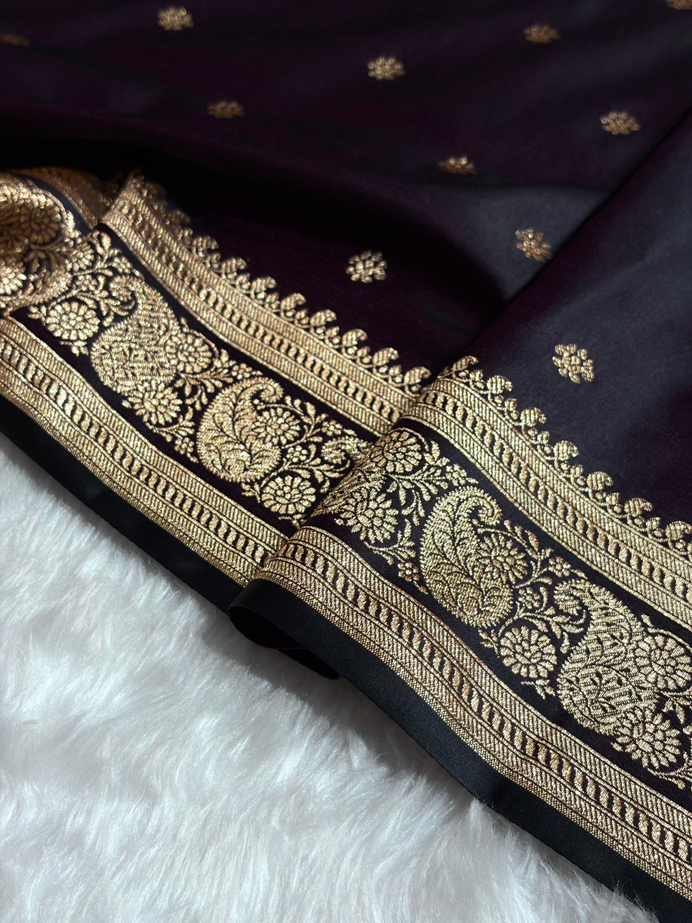 Banarasi Satin Katan Saree With Boota Pattern in Dark Wine Shades SK127