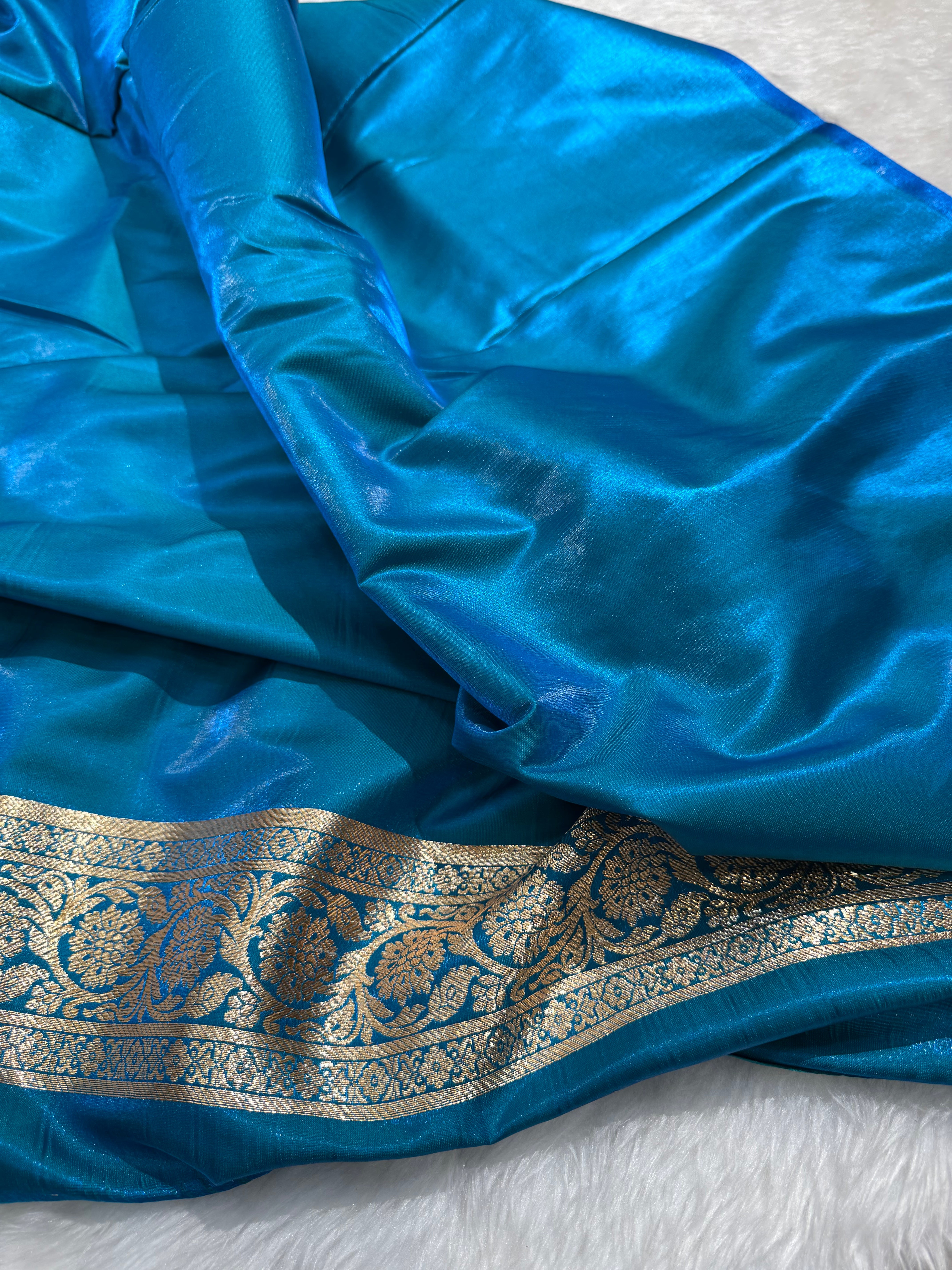 Satin Silk Booti in Firozy shades