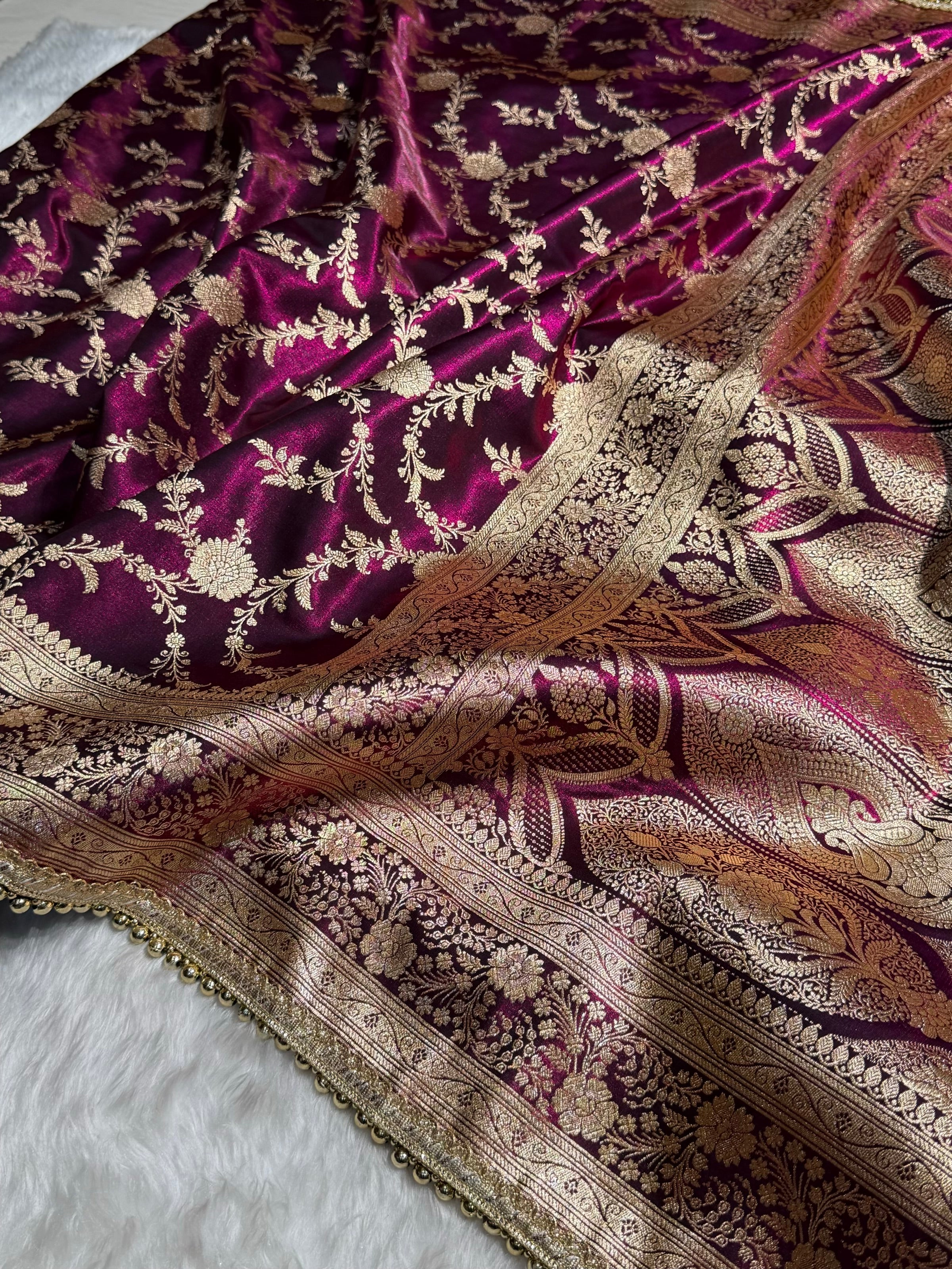 Satin Silk Banarasi Jaal In Wine Shades With Gotta Patti SSGP18