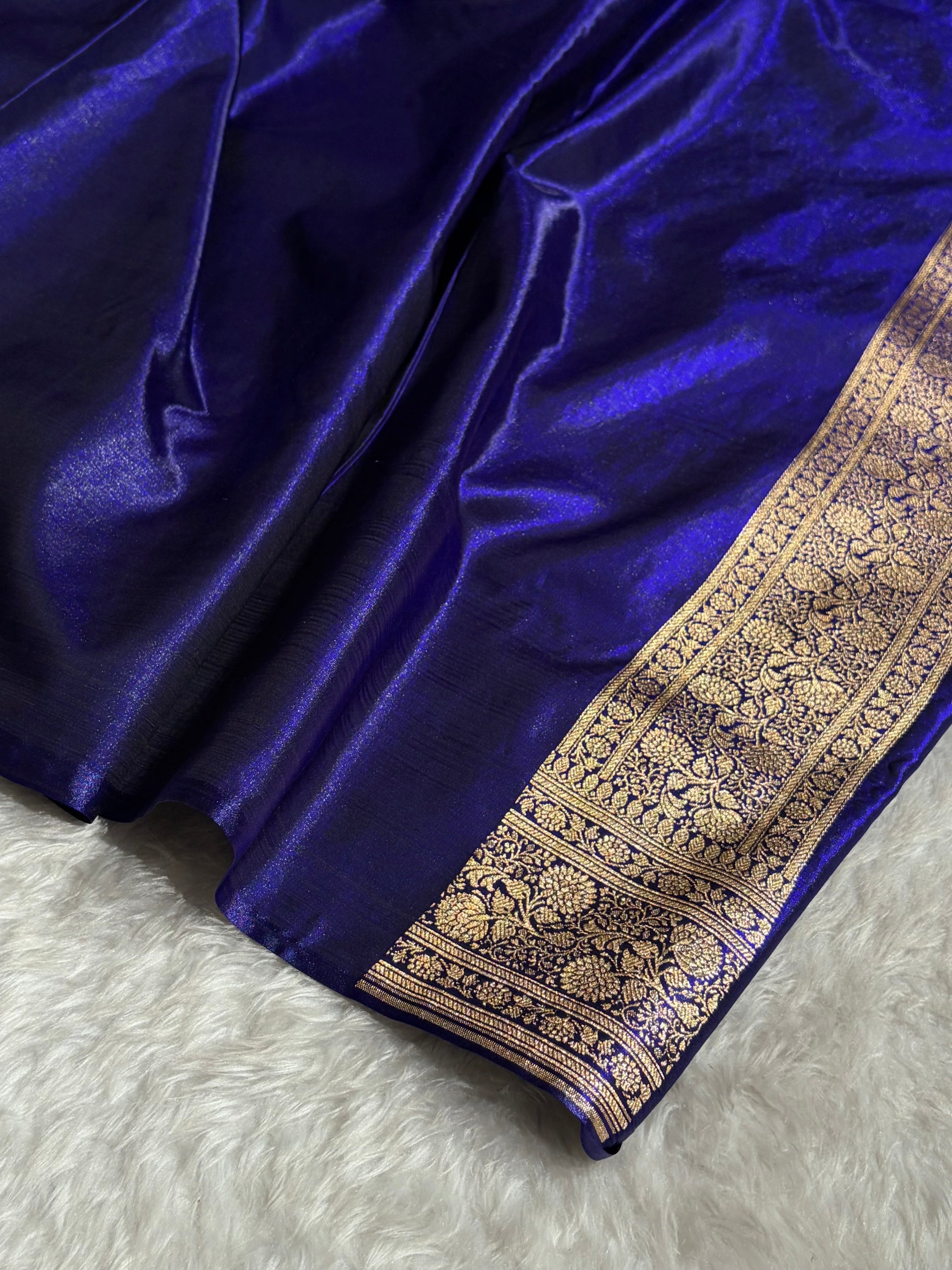 Royal Blue Shades Jaal Pattern Banarasi Satin Silk Saree SS57