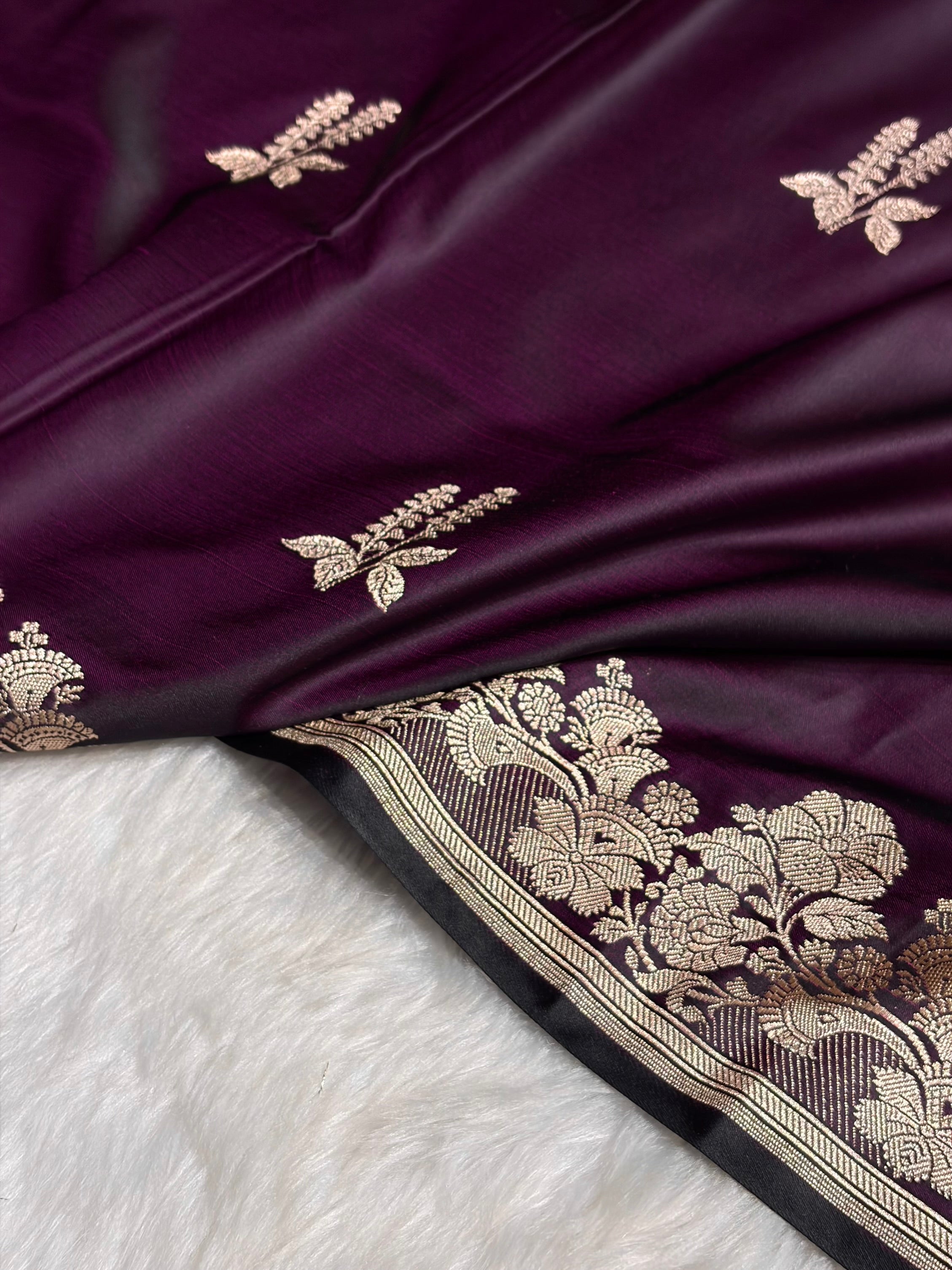 Wine Cross Floral Boota Mashru Silk Saree MSM-43