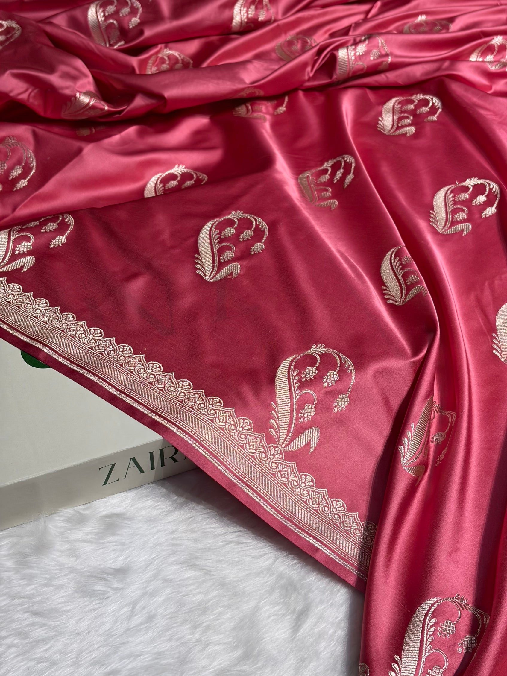 Dusty Peach Shades Unique Boota Motif Mashru Silk Saree MS12