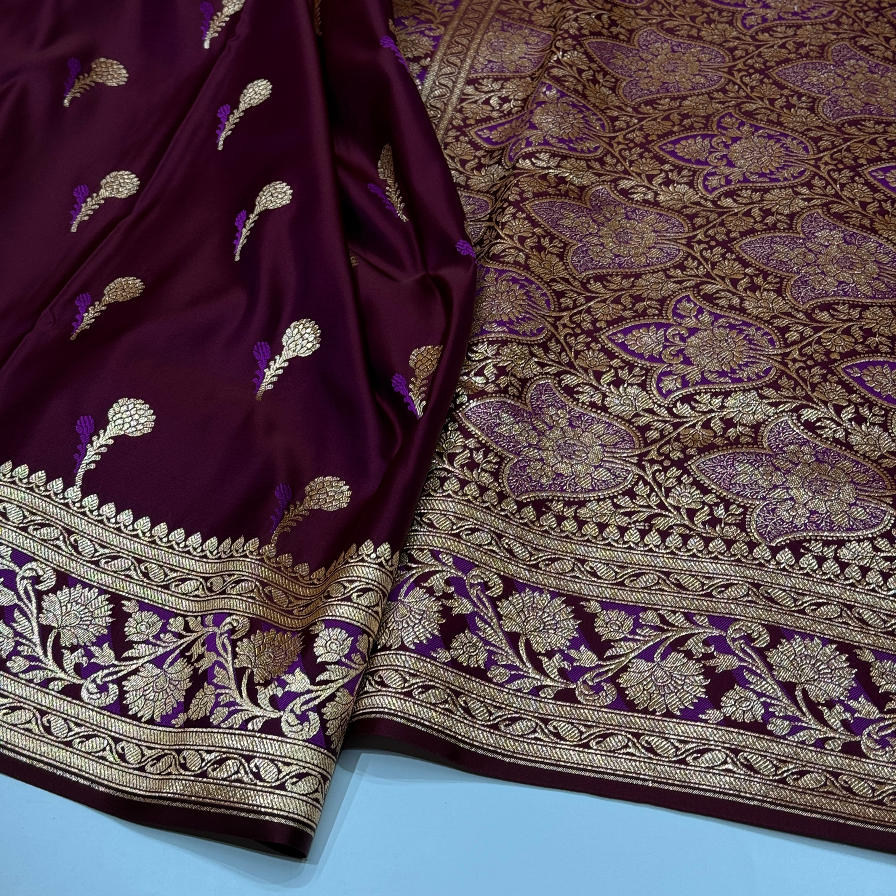 Garnet Magenta Booti Katan Silk Saree SK05