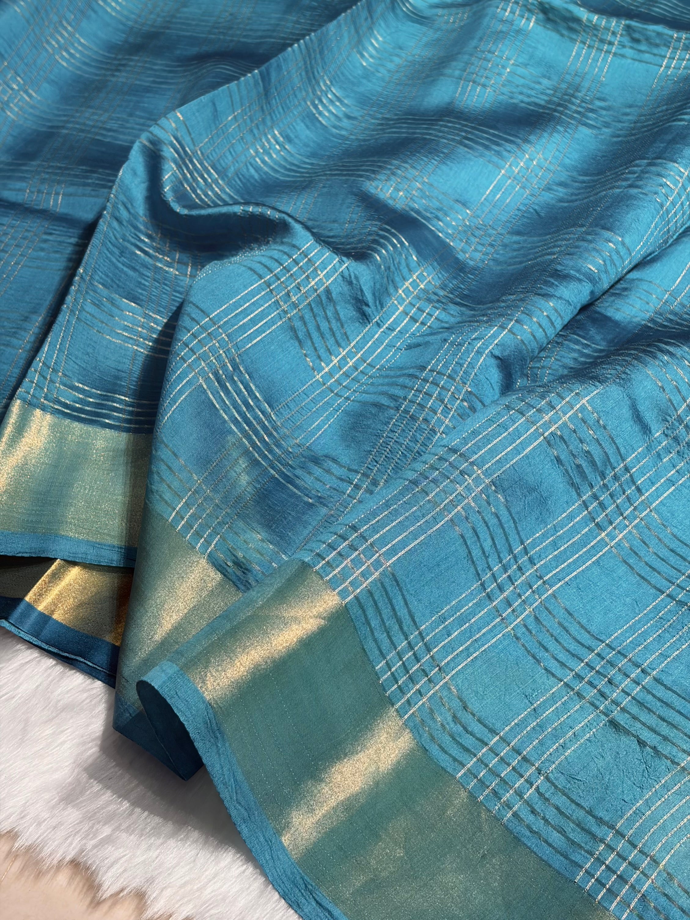Ombré Ocean Blue Handwoven Pure Katan Raw Mango Silk RM-04