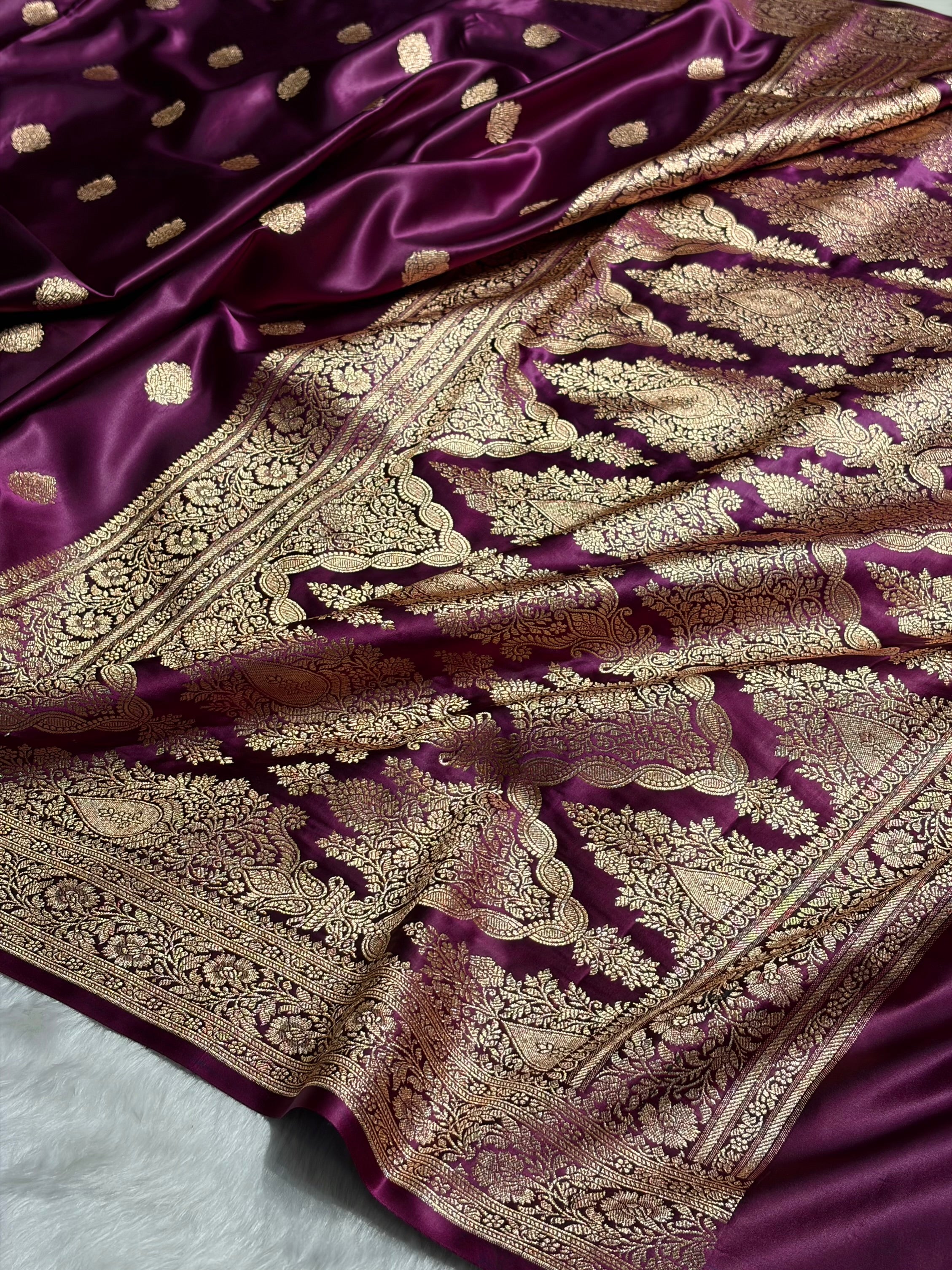 Wine Booti Pattern Satin Katan Silk Saree SK65