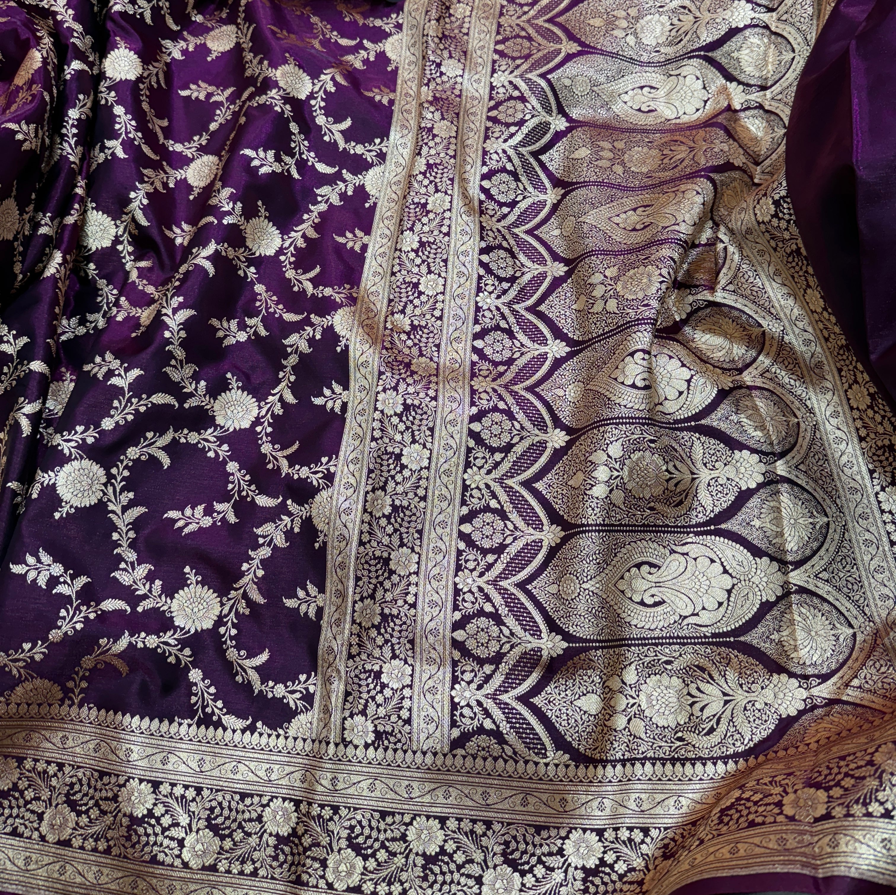 Light Weight Wine Jaal Pattern Satin Silk Saree SS14