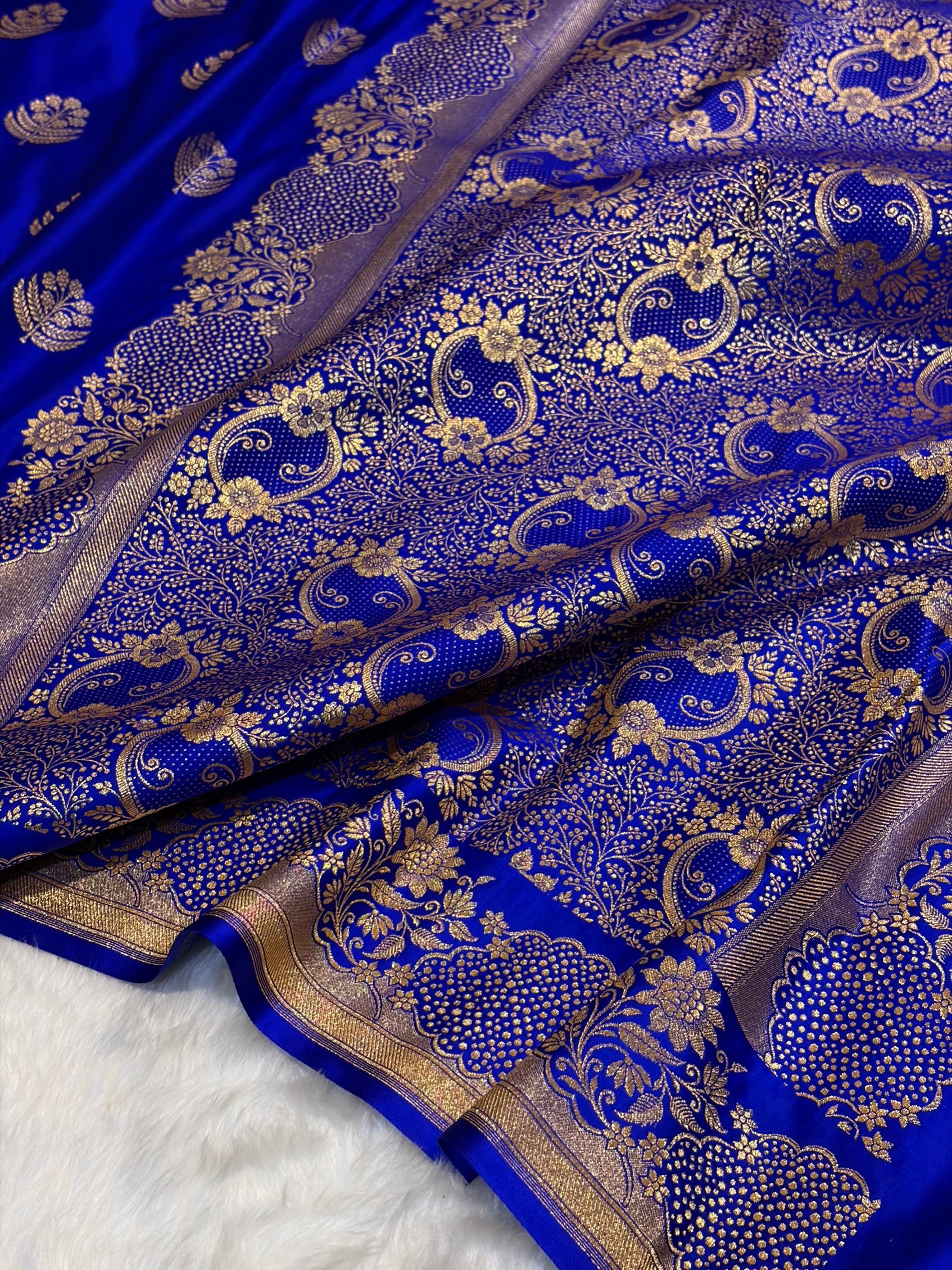 Royal Blue Unique Boota Pattern Satin Katan Silk Saree SK70
