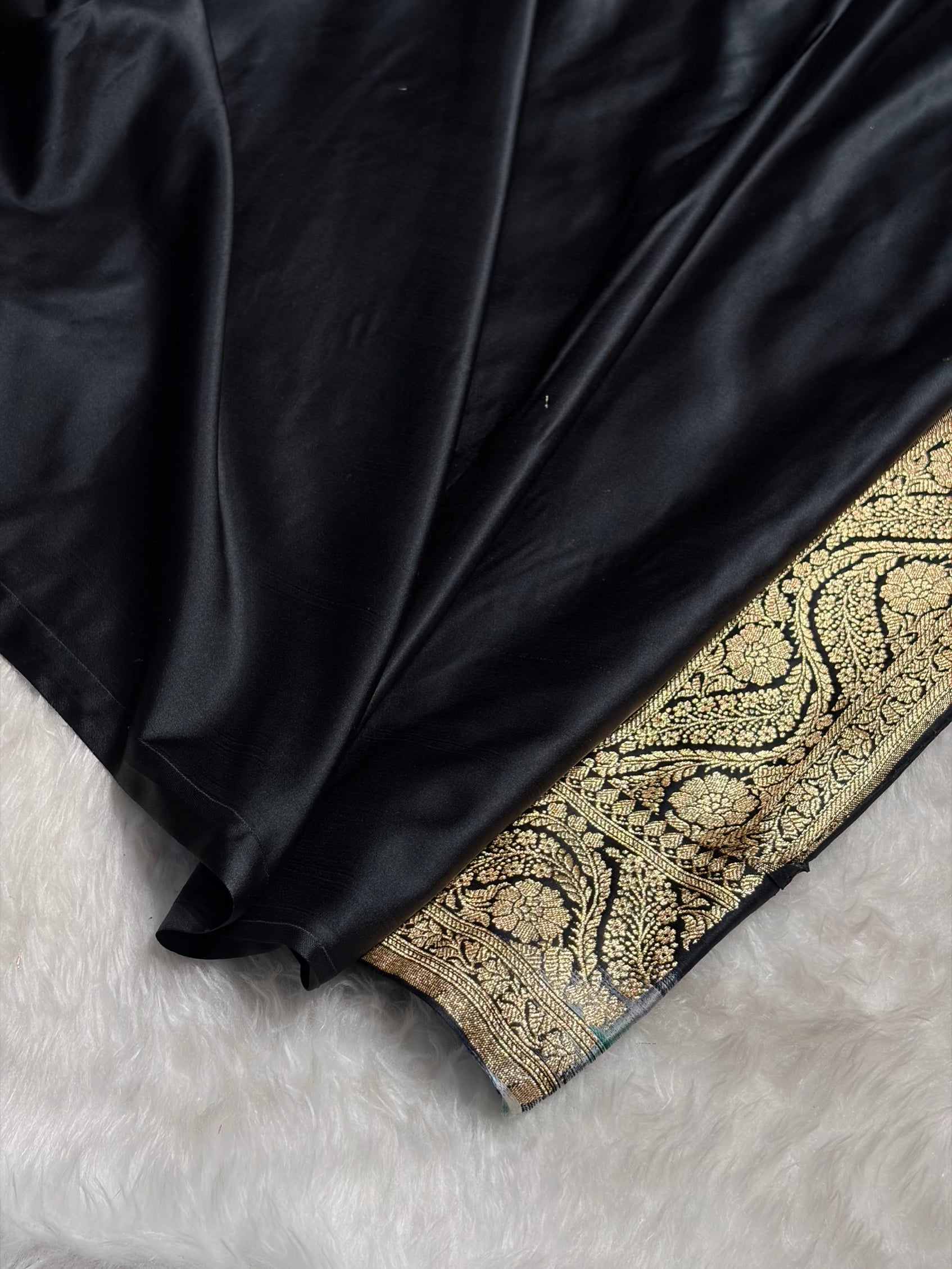 Black with Boota Pattern Satin Katan Silk Saree SK67