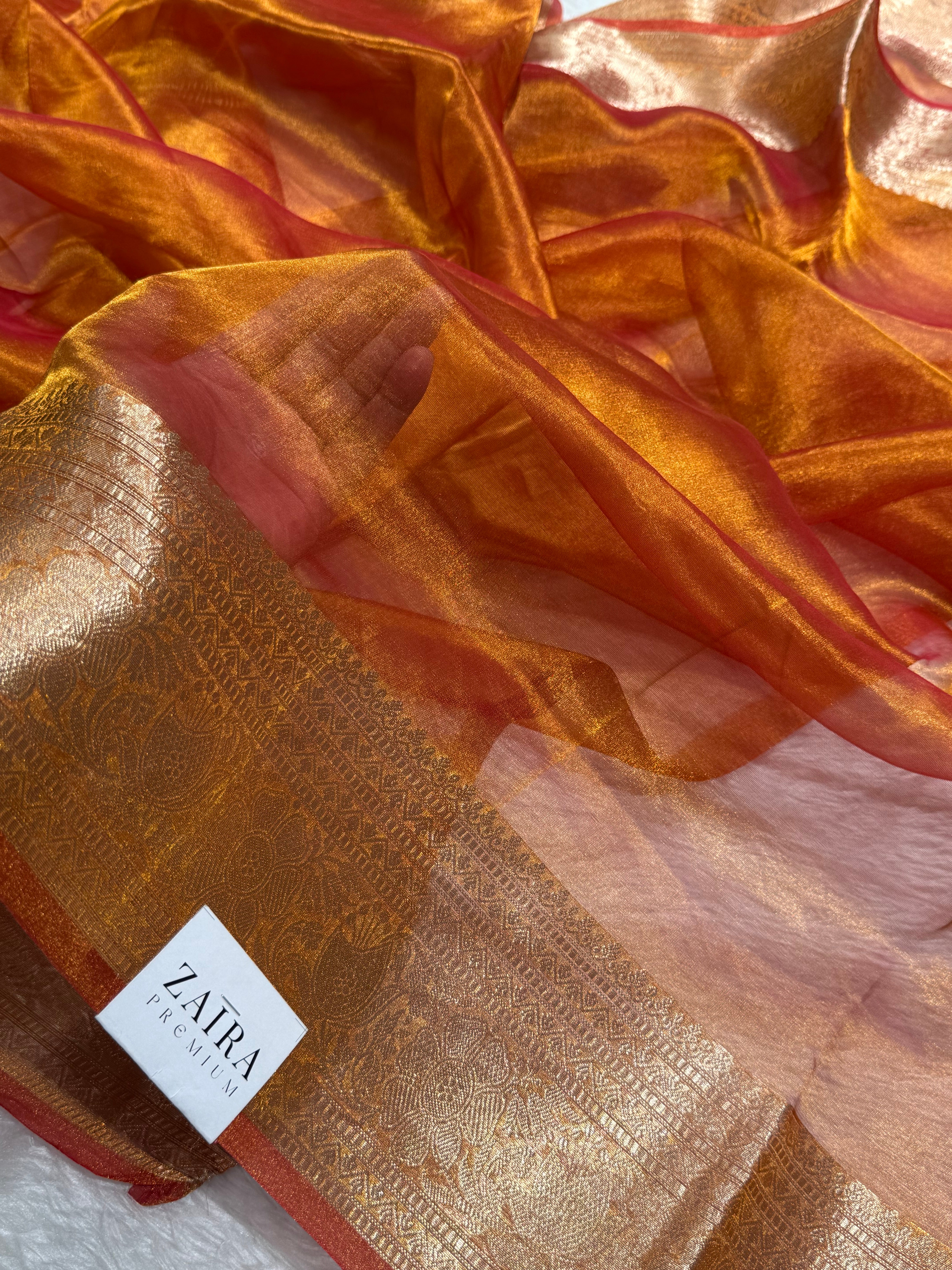 Orange Shades Pure Tissue Silk Saree with Brocade Blouse PT-16