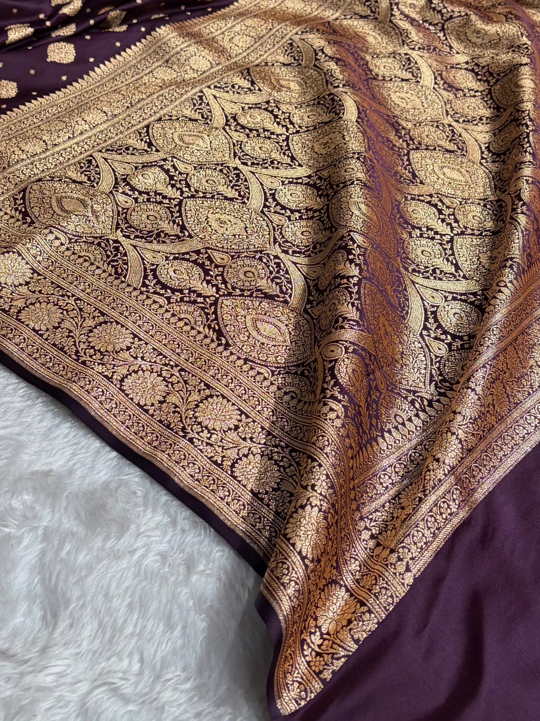 Dark Wine Unique Boota Pattern Satin Katan Silk Saree SK69